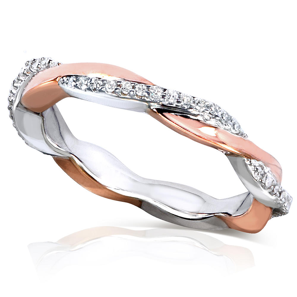 Kobelli 1/6 Carat (ct.tw) Round Diamond Two Tone Eternity Band in 10k White and Rose Gold Plating