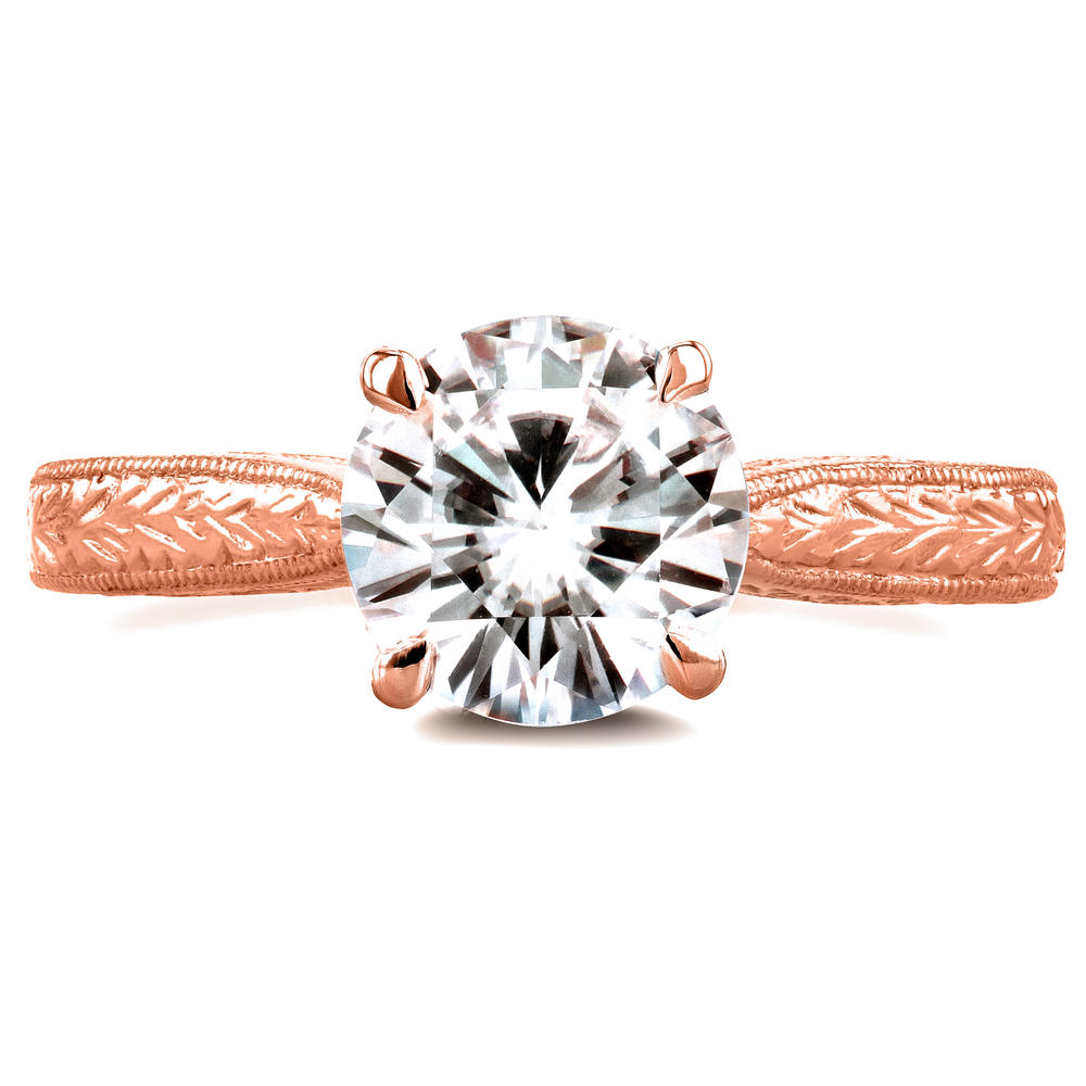 Kobelli 1-1/2 Carats (ct.tw) Antique Style Moissanite Engagement Ring with Diamond in 14k Rose Gold