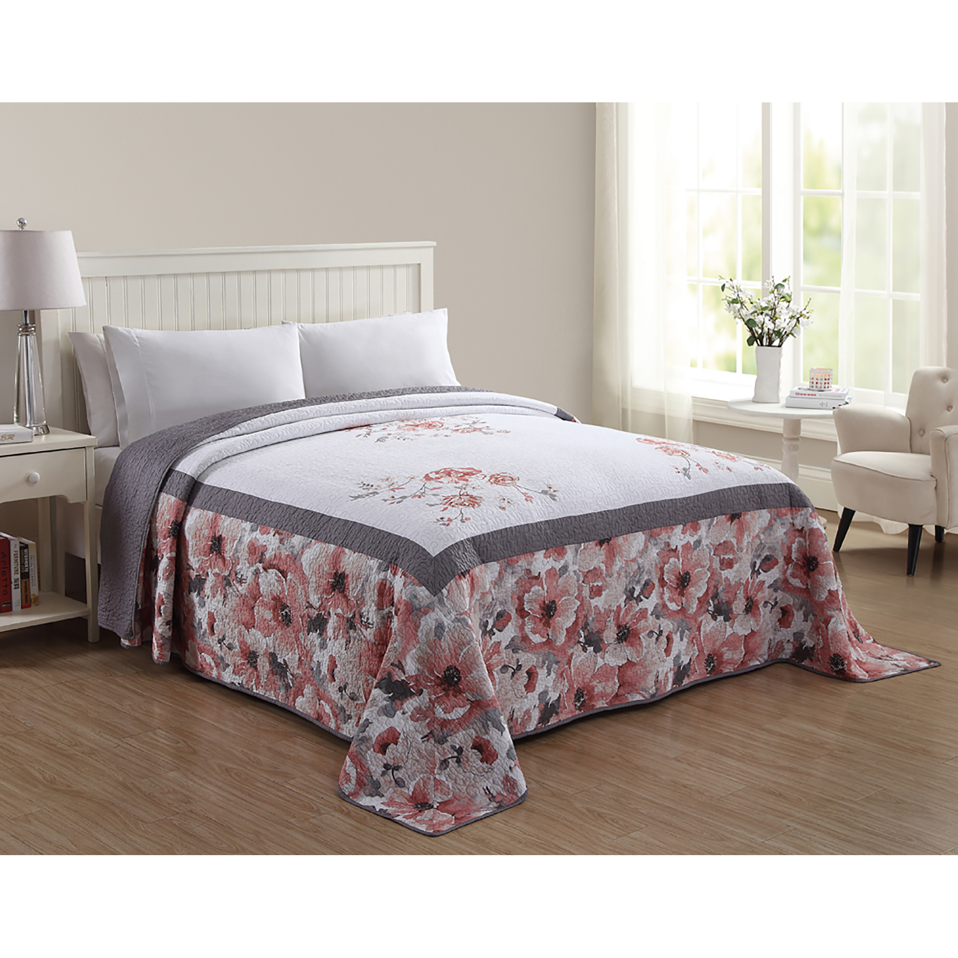 Cannon Floral Bedspread - Coral, Size: Queen, Pink Cannon Floral Bedspread - Coral, Size: Queen, Pink