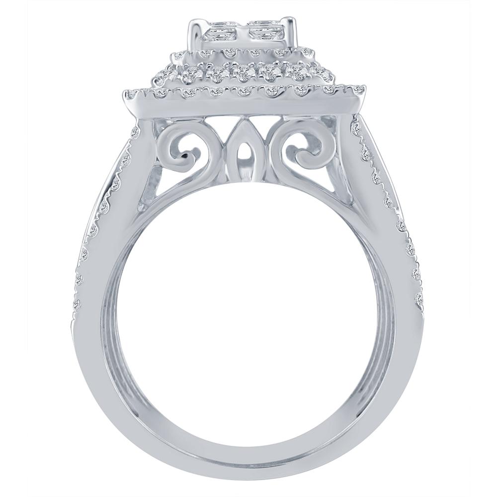 10K White Gold 2 CTTW Certified Diamond Princess Halo Engagement Ring