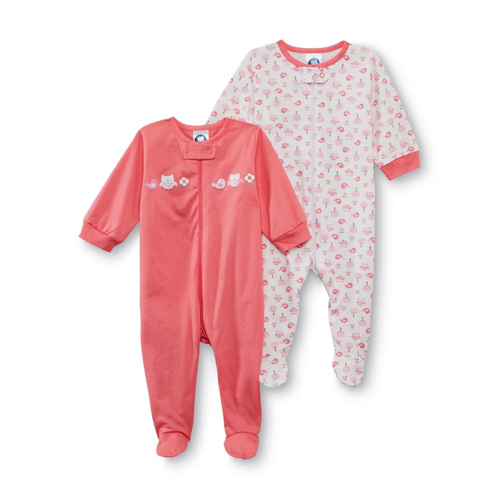 Gerber Newborn Girl's 2-Pairs Footed Pajamas - Owls