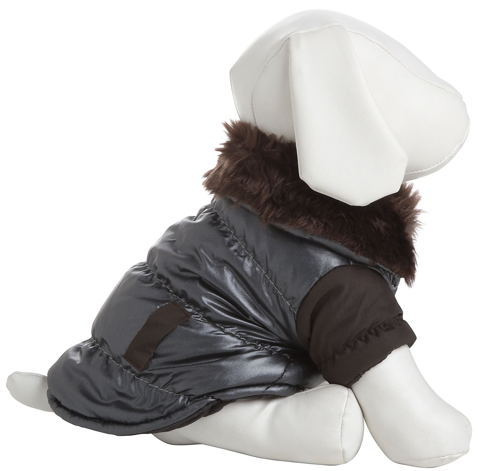 Ultra Fur 'Track-Collared' Metallic Pet Jacket, Size: XS, Grey Brown Ultra Fur 'Track-Collared' Metallic Pet Jacket, Size: XS, Grey Brown