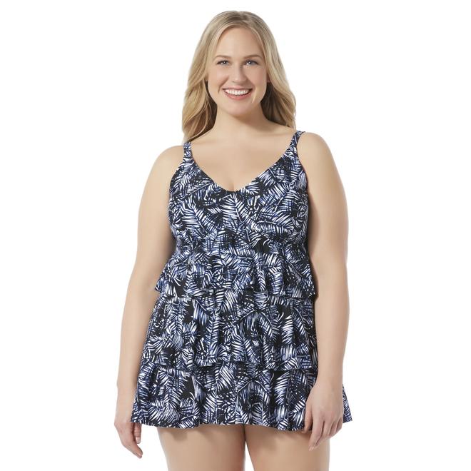 Jaclyn Smith Women's Plus Ruffle Swim Dress - Fern Leaf - Kmart