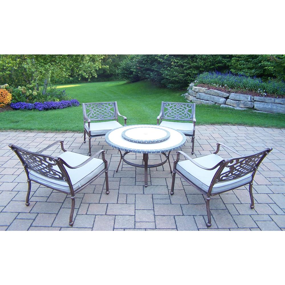 Oakland Living 5 Pc. Chat set w/ Lazy Susaned 42-inch Table and 4 Cushioned Chairs
