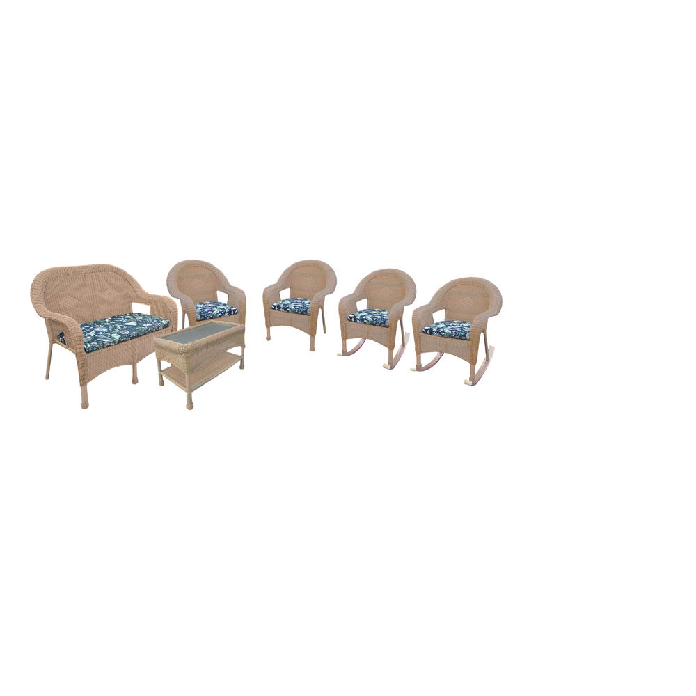 Oakland Living Resin Wicker 6 Pc. Seating Set with Cushioned Loveseat, 2 Chairs, 2 Rockers, and Coffee table