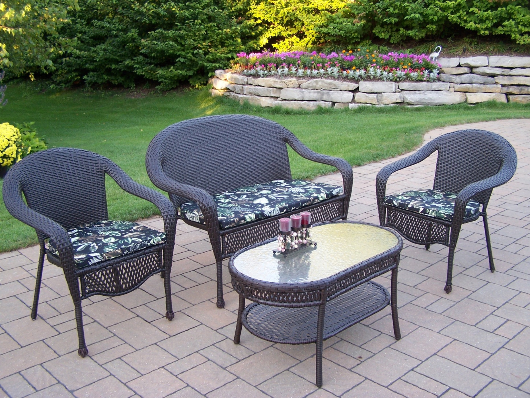 Oakland Living Resin Wicker 4 Pc. Seating Set with ... Oakland Living Resin Wicker 4 Pc. Seating Set with ... on Outdoor Living Wicker id=30150