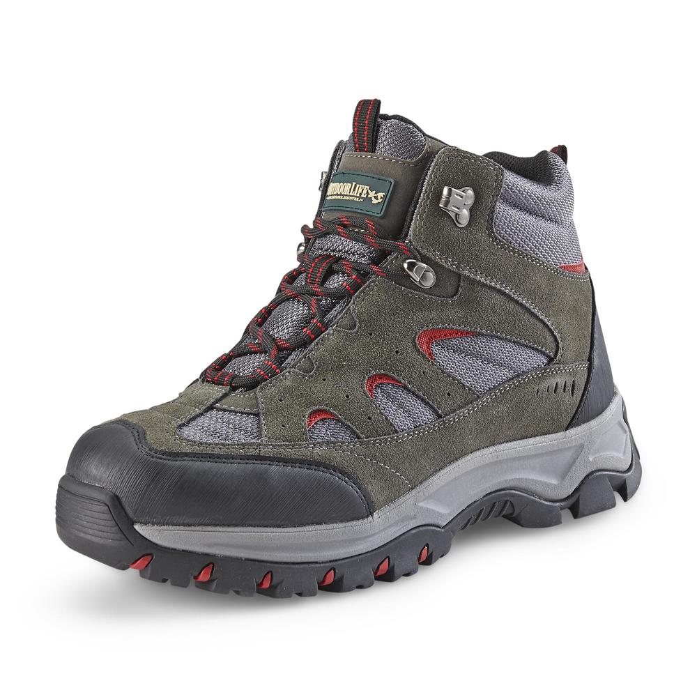 Outdoor Life Men's Lewis Suede/Mesh Hiking Boot -Gray/Red/Black