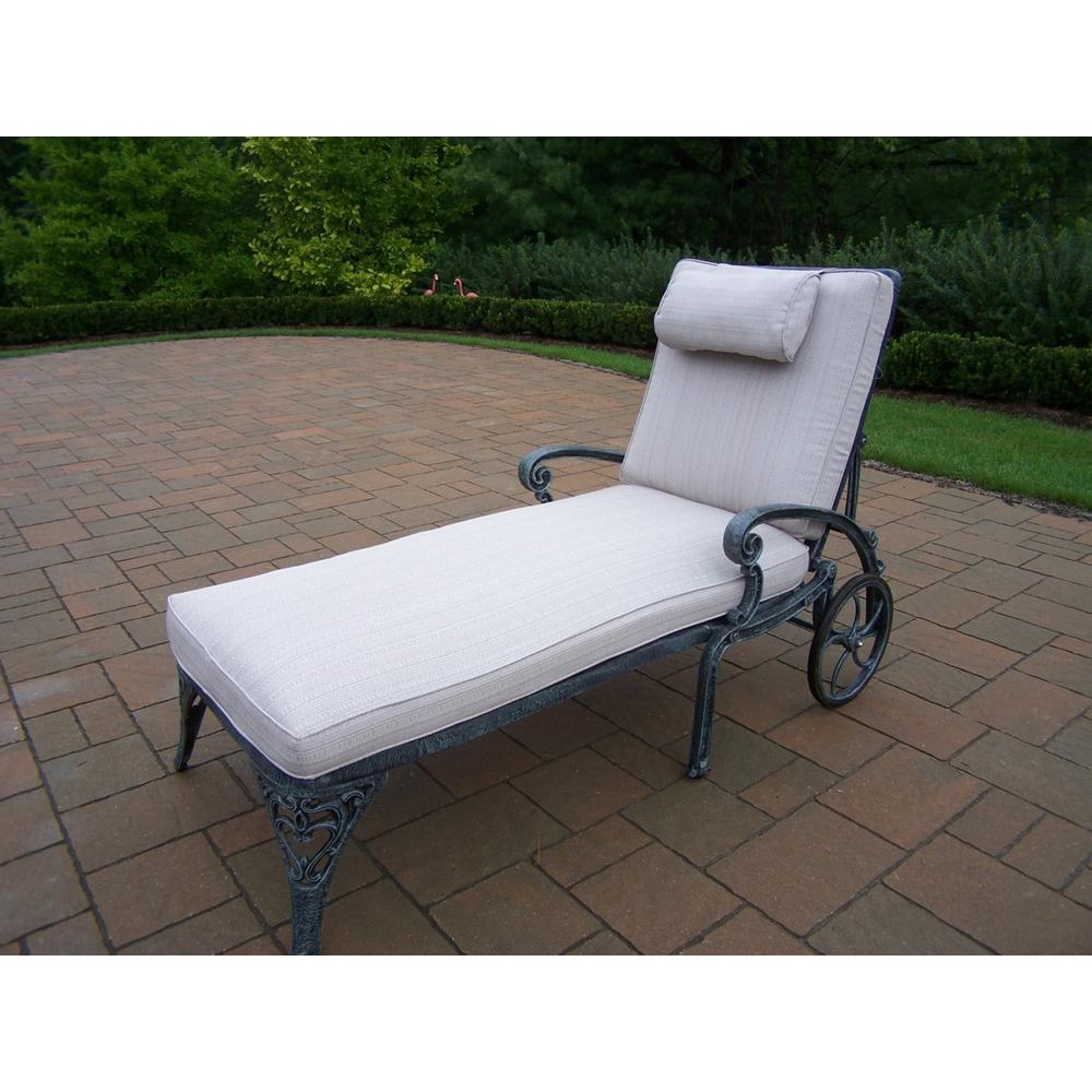 Oakland Living Cast Aluminum Chaise Lounge on Wheels with double Cushions