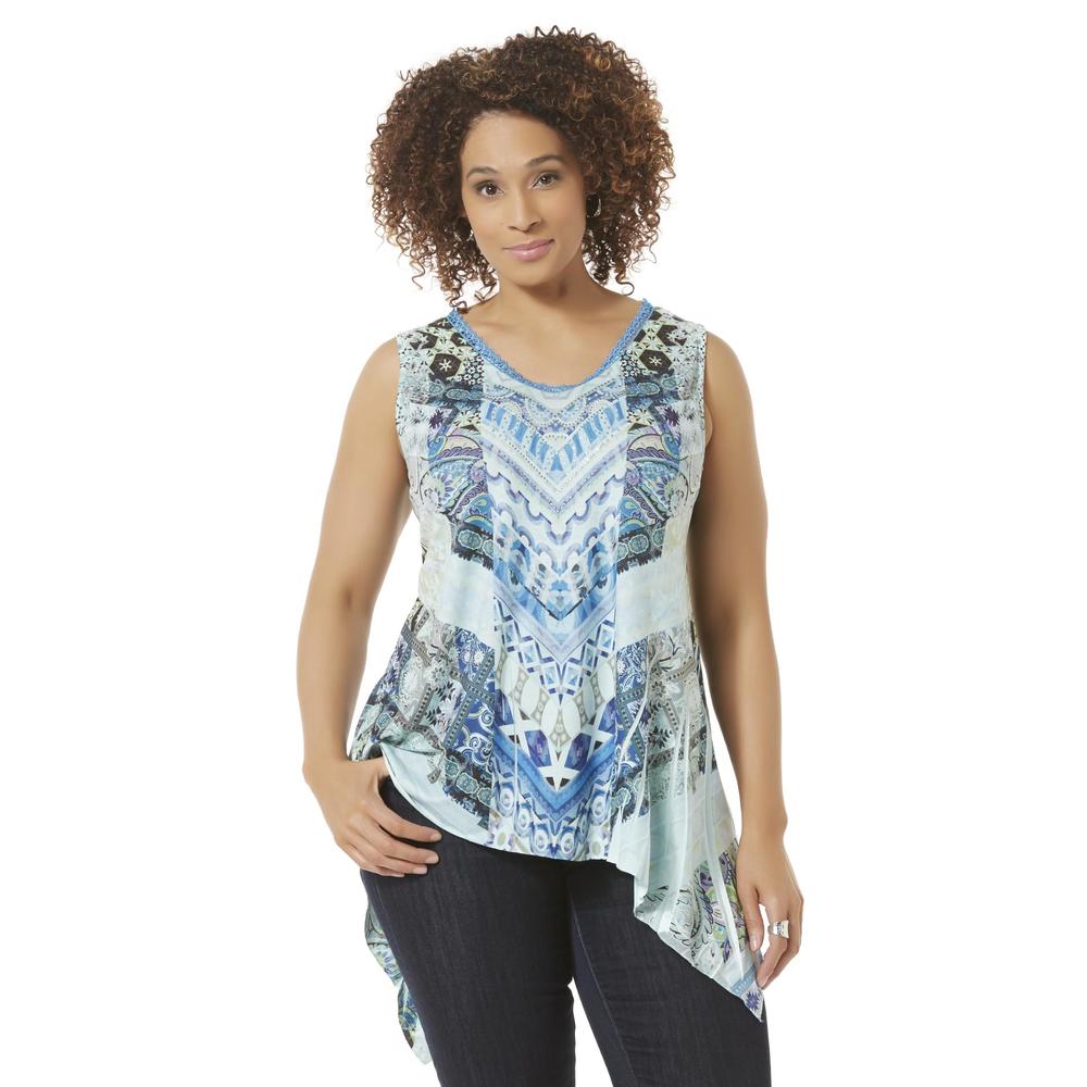 Live and Let Live Women's Plus Embellished Top - Abstract
