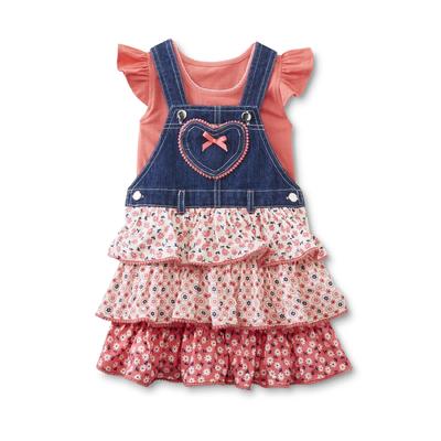 Young Hearts Infant & Toddler Girl's Top & Denim Jumper - Floral