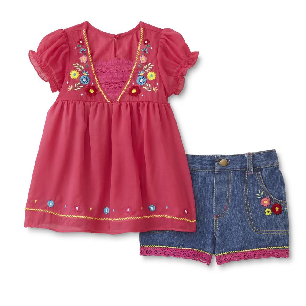 Young Hearts Toddler Girl's Tunic & Denim Shorts - Floral