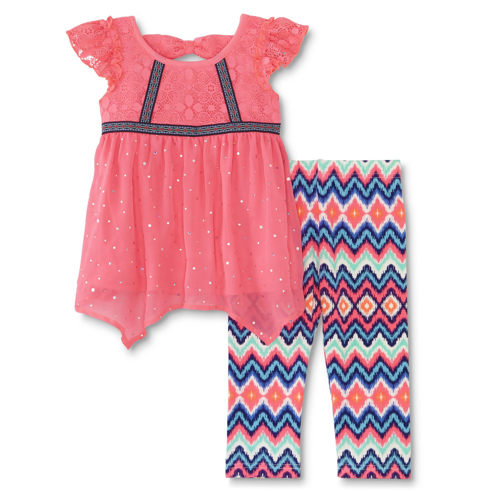 Little Lass Infant & Toddler Girl's Dress & Leggings - Chevron
