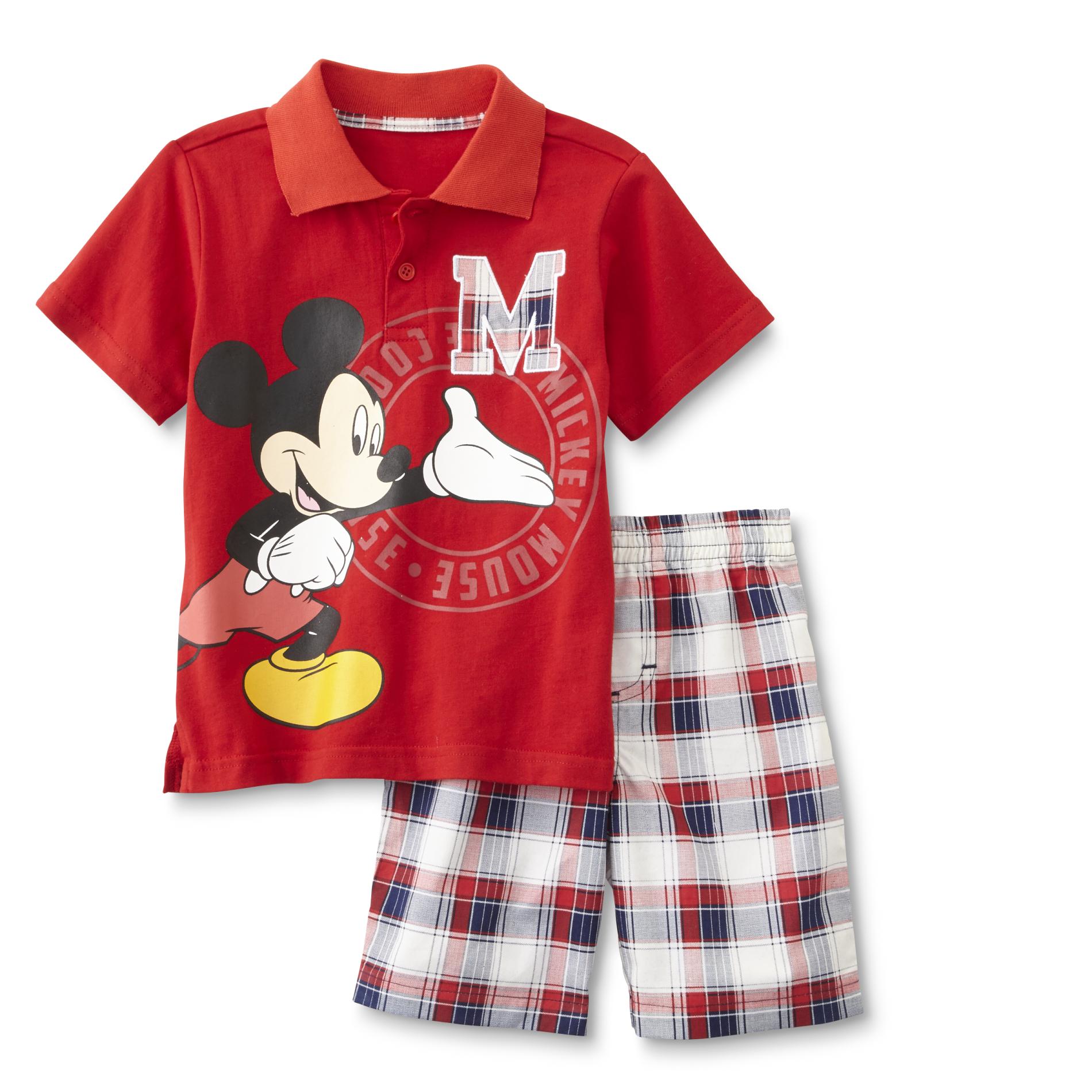 Disney Mickey Mouse Toddler Boy's Polo Shirt & Shorts - Plaid