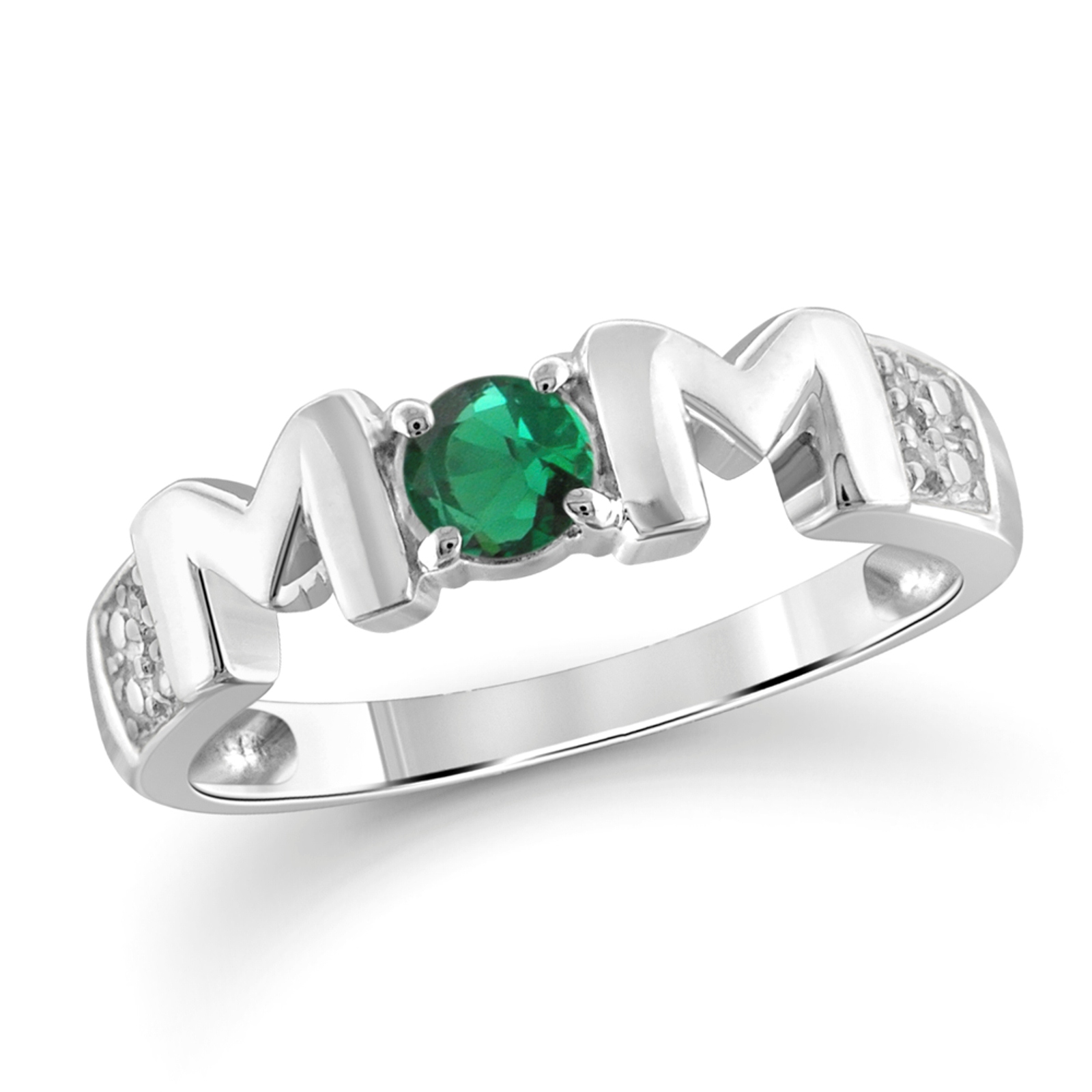 Sterling Silver 0.21 CTTW Created Emerald Mom Ring