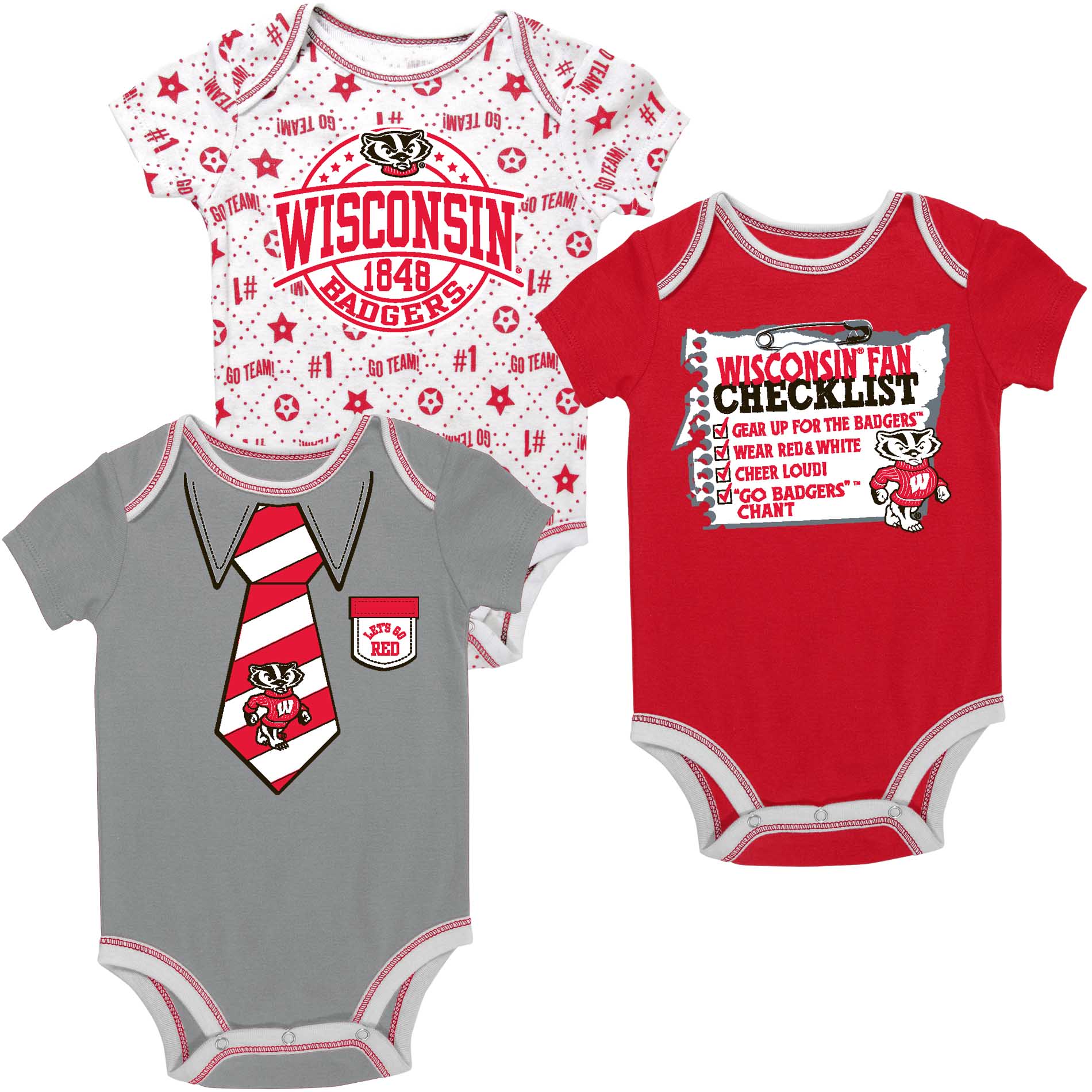 Infant & Newborn Boy University of Wisconsin&#8211;Madison Badgers 3-pc. Bodysuits