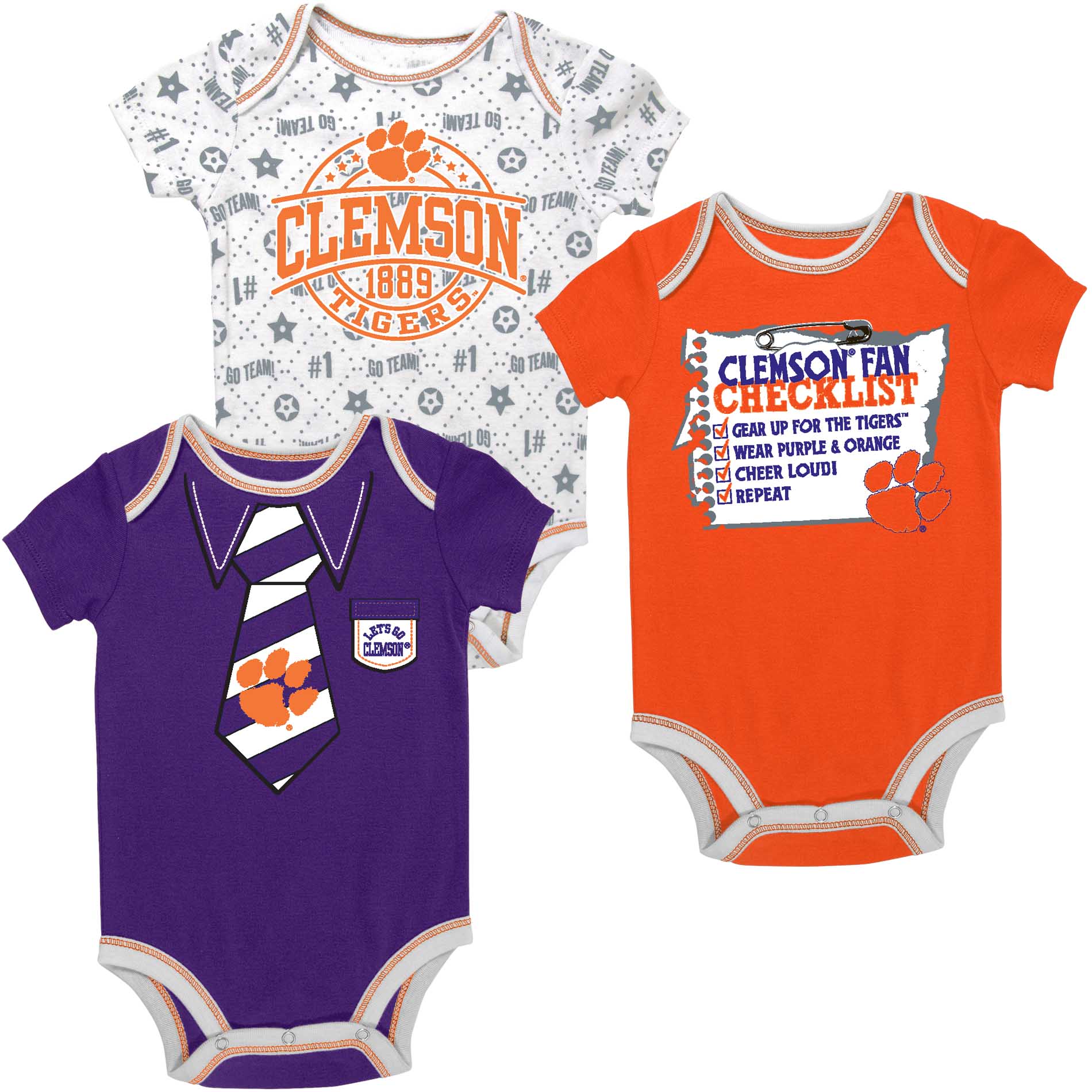 NCAA Infant & Newborn Boy Clemson University Tigers 3-pc. Bodysuits