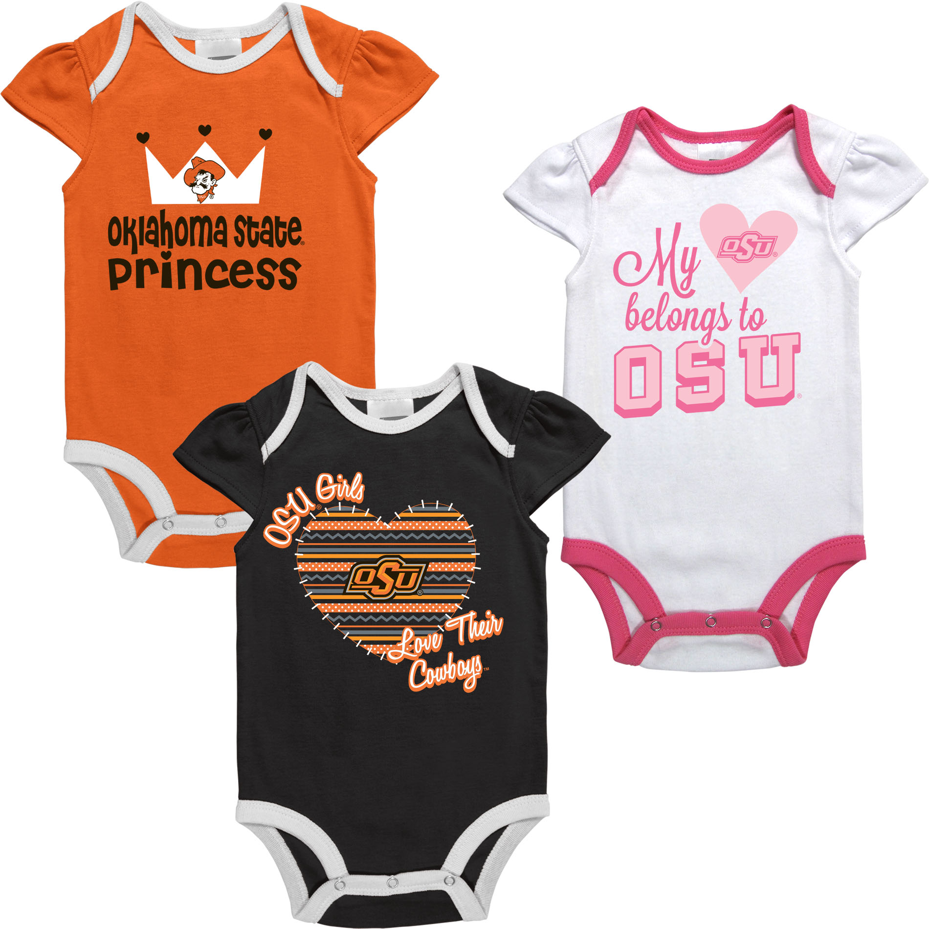 Infant Girl Oklahoma State University&#8211;Stillwater Cowboys and Cowgirls 3-pc Bodysuits