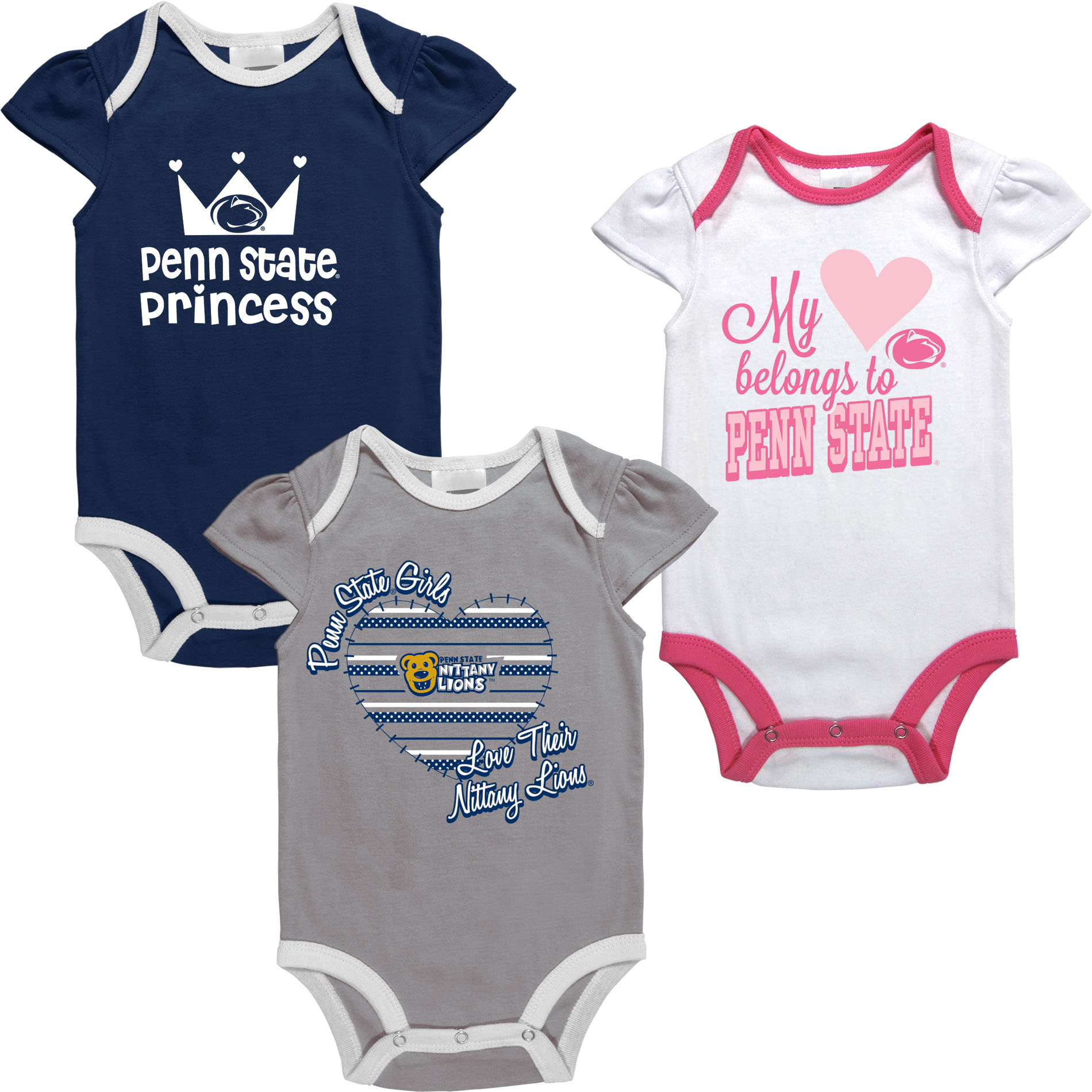 Newborn & Infant Girl Pennsylvania State University Nittany Lions 3-pc Bodysuits