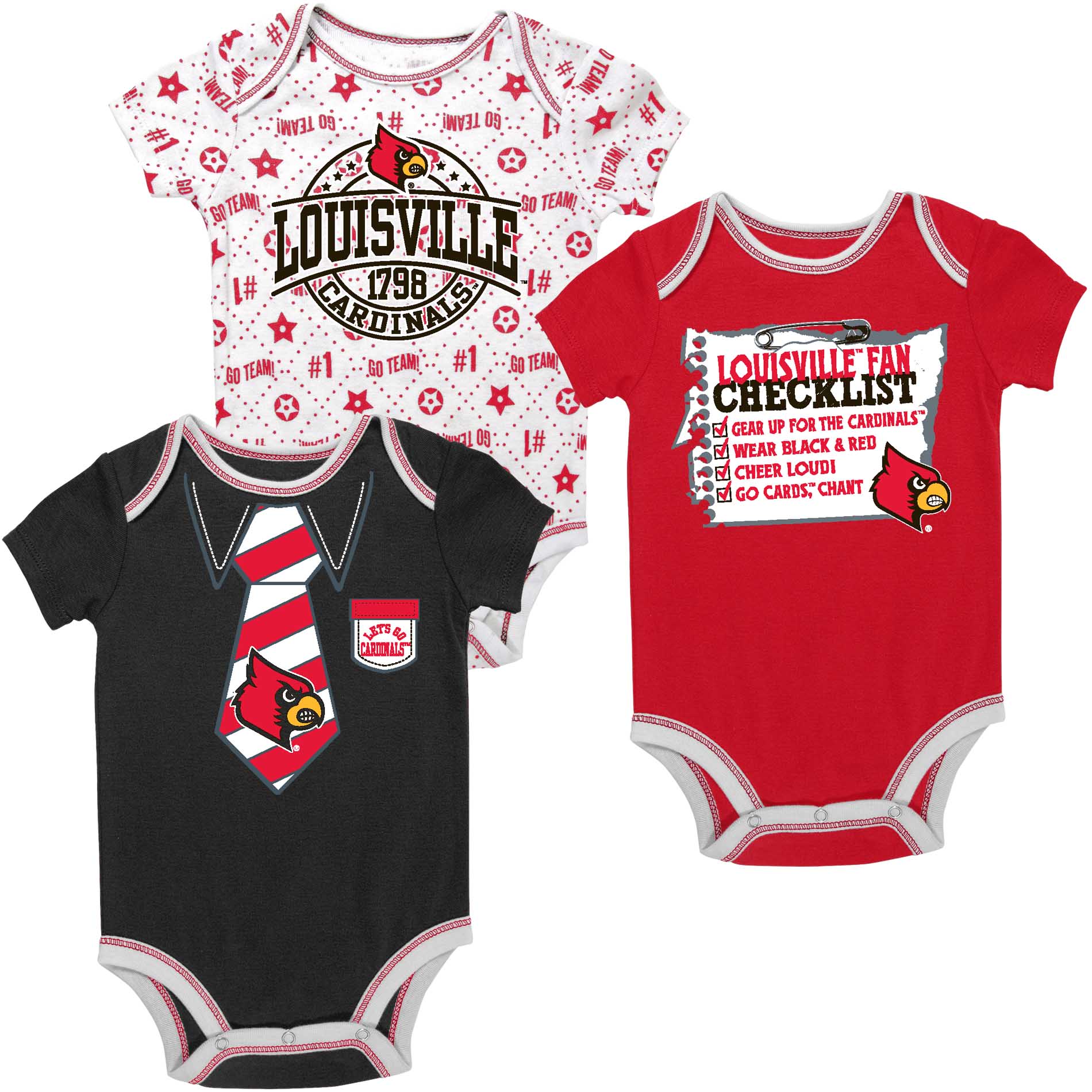 Infant & Newborn Boy University of Louisville Cardinals 3-pc. Bodysuits