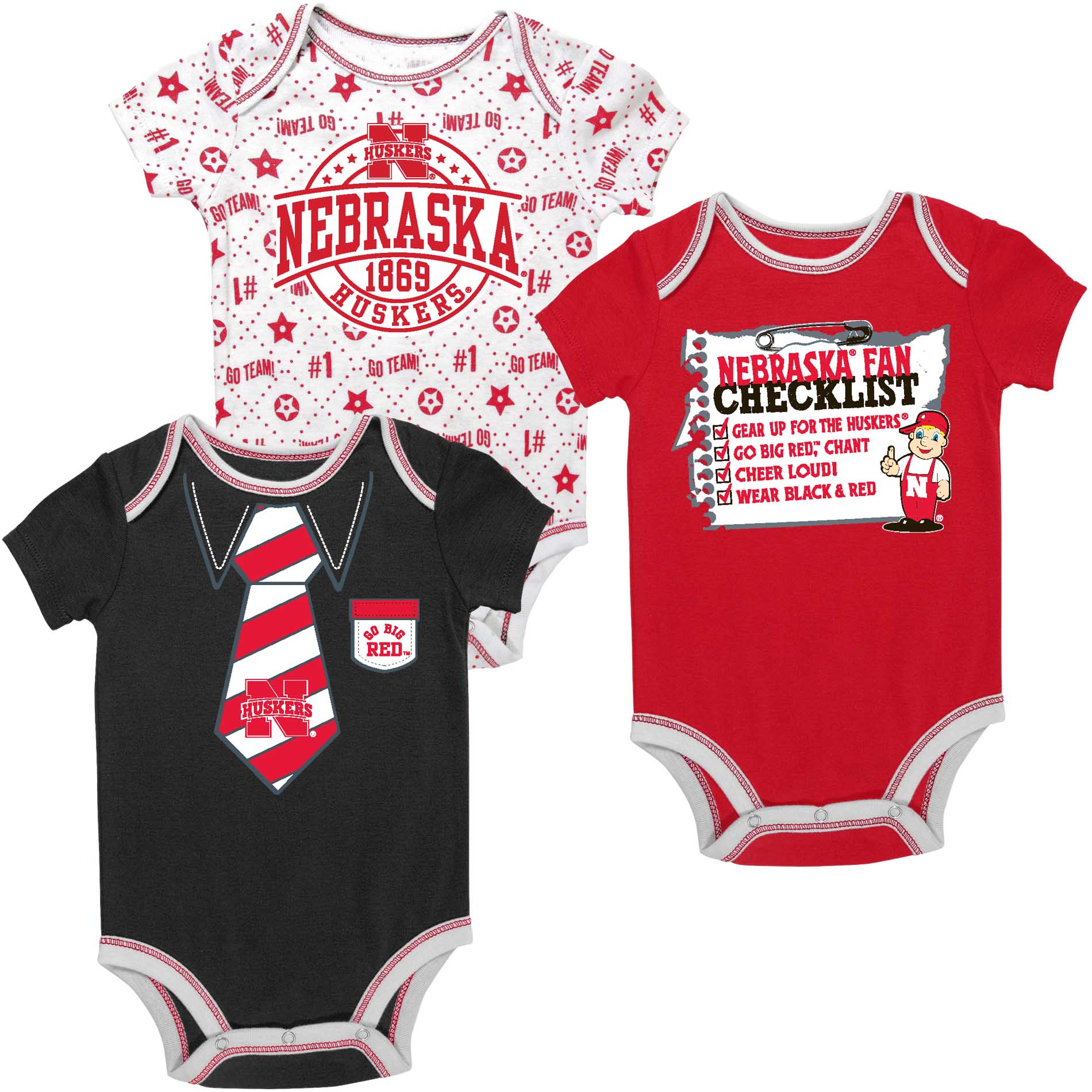 NCAA Infant & Newborn Boy University of Nebraska&#8211;Lincoln Cornhuskers 3-pc. Bodysuits