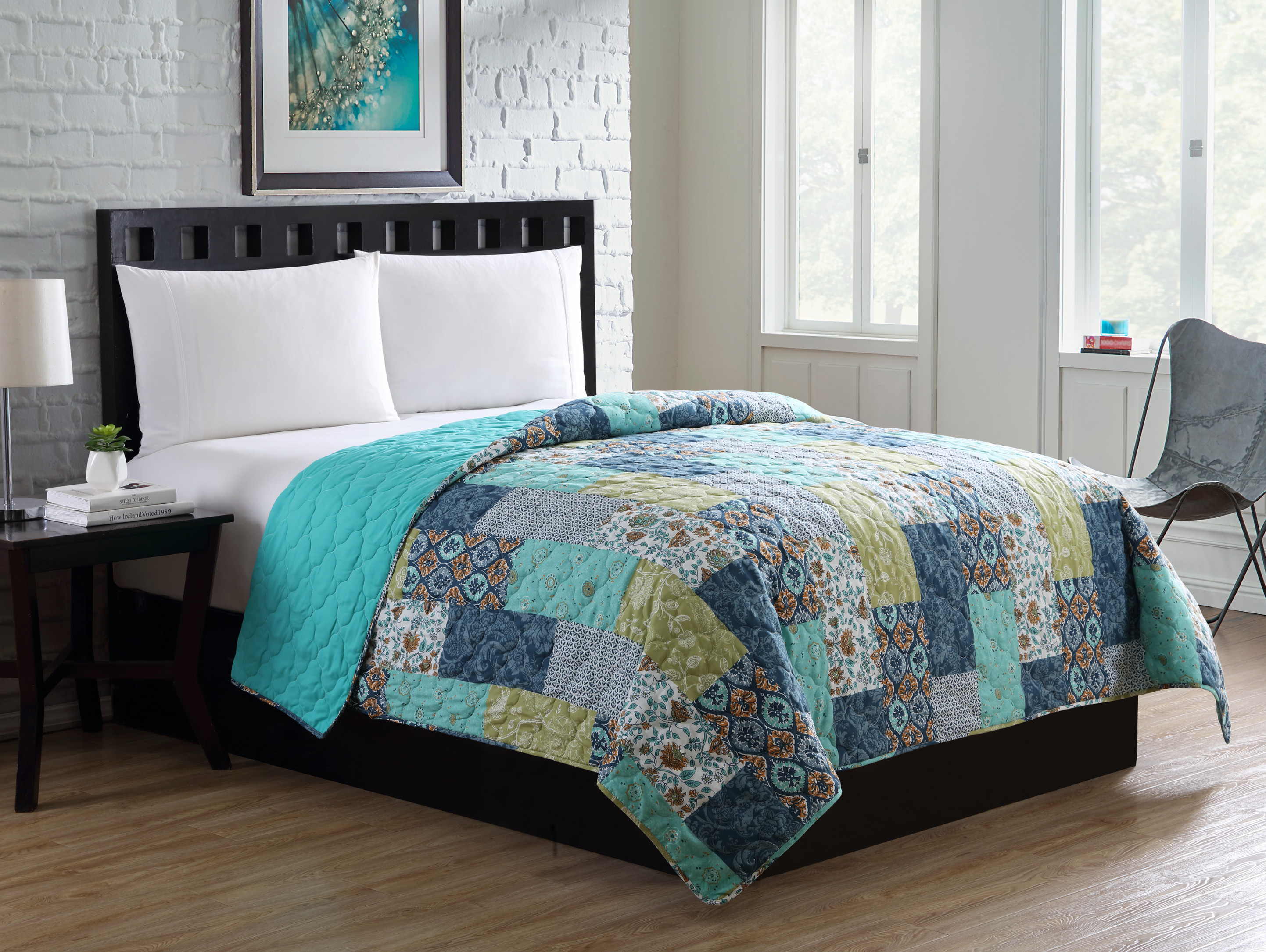 Essential Home Great Price Quilt - Benita, Size: King, Blue/Green Essential Home Great Price Quilt - Benita, Size: King, Blue/Green