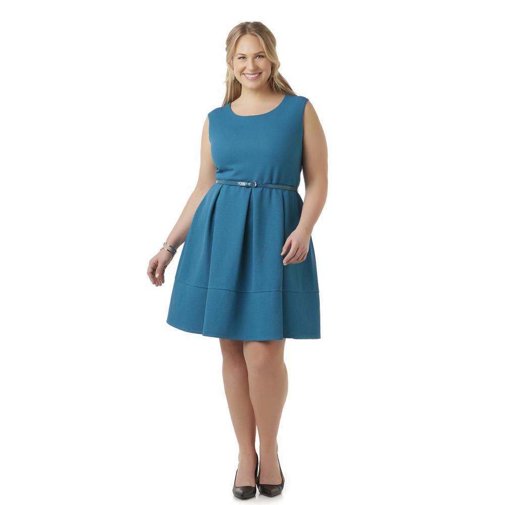 Simply Emma Women's Plus Belted Fit & Flare Dress