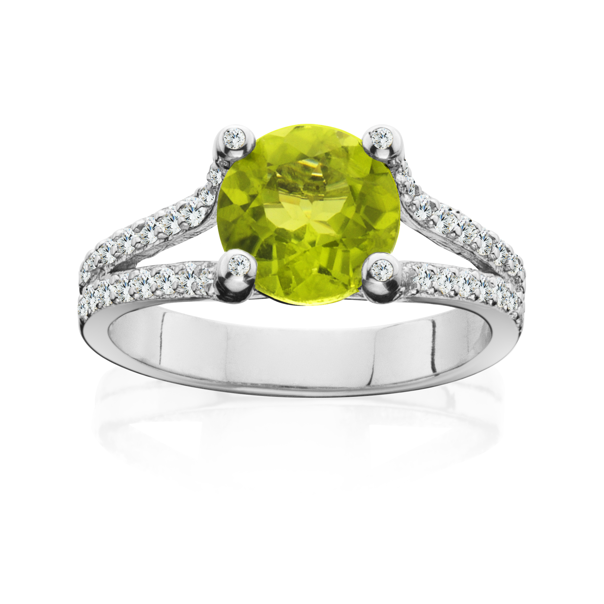 Sterling Silver Peridot and Created White Sapphire Ring