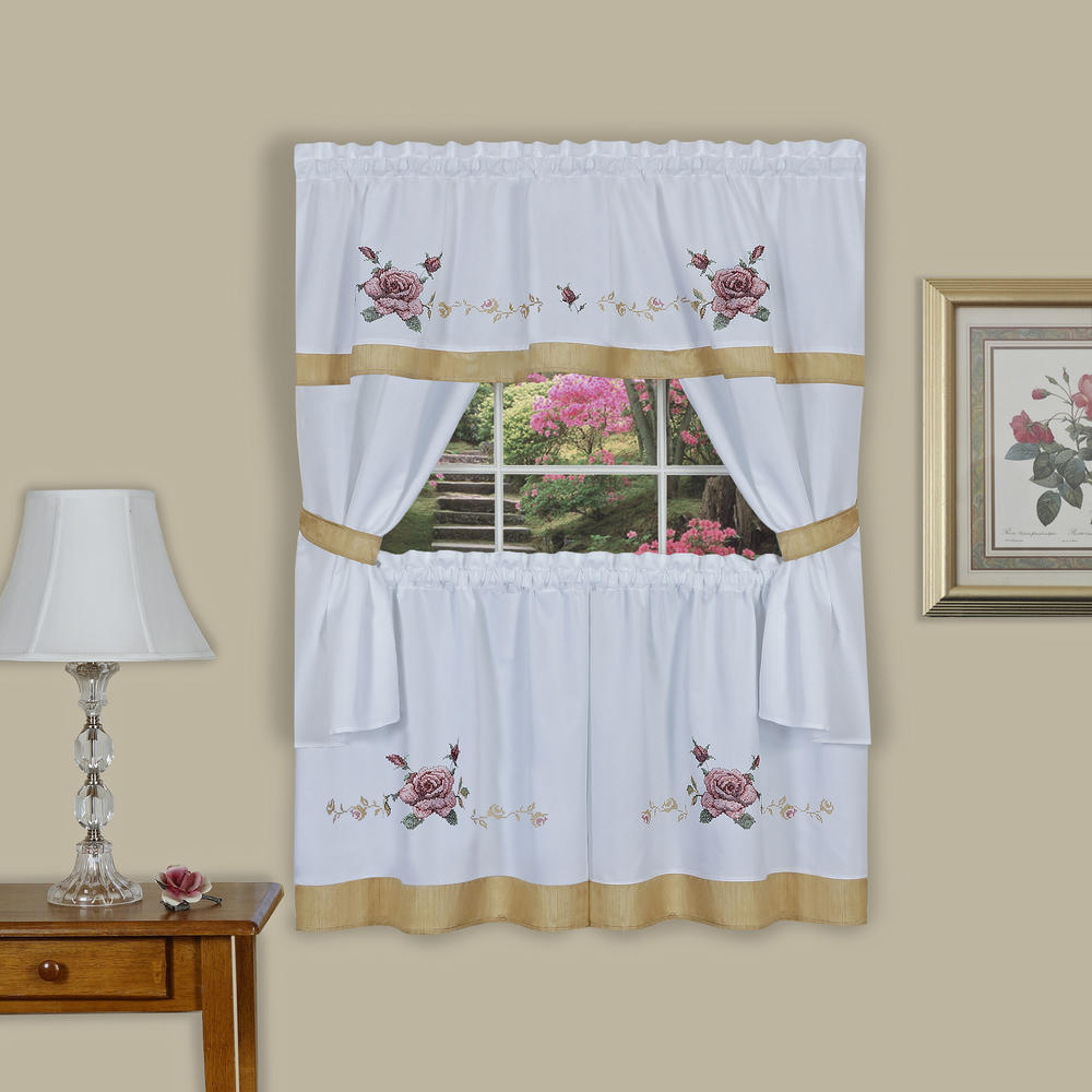 Achim Importing Co. Rose Embellished Cottage Window Curtain Set