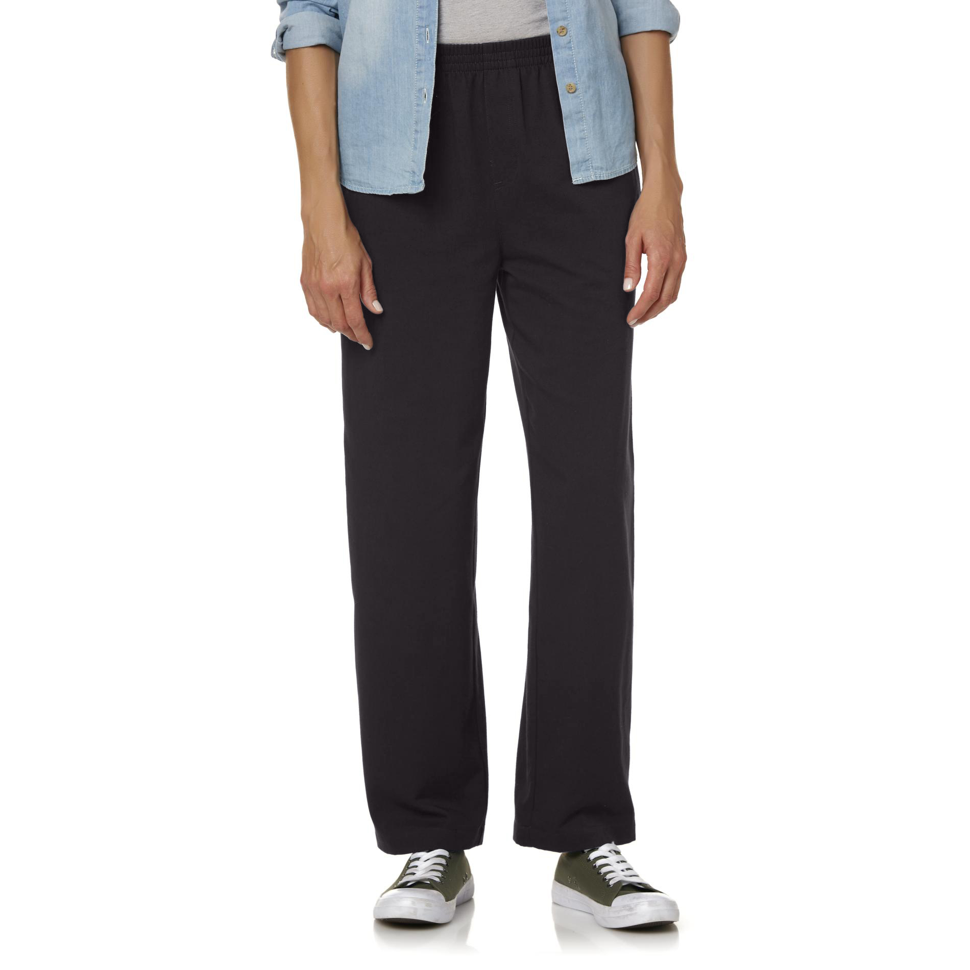 Basic Editions Women's Elastic Waistband Twill Pants Shop Your Way