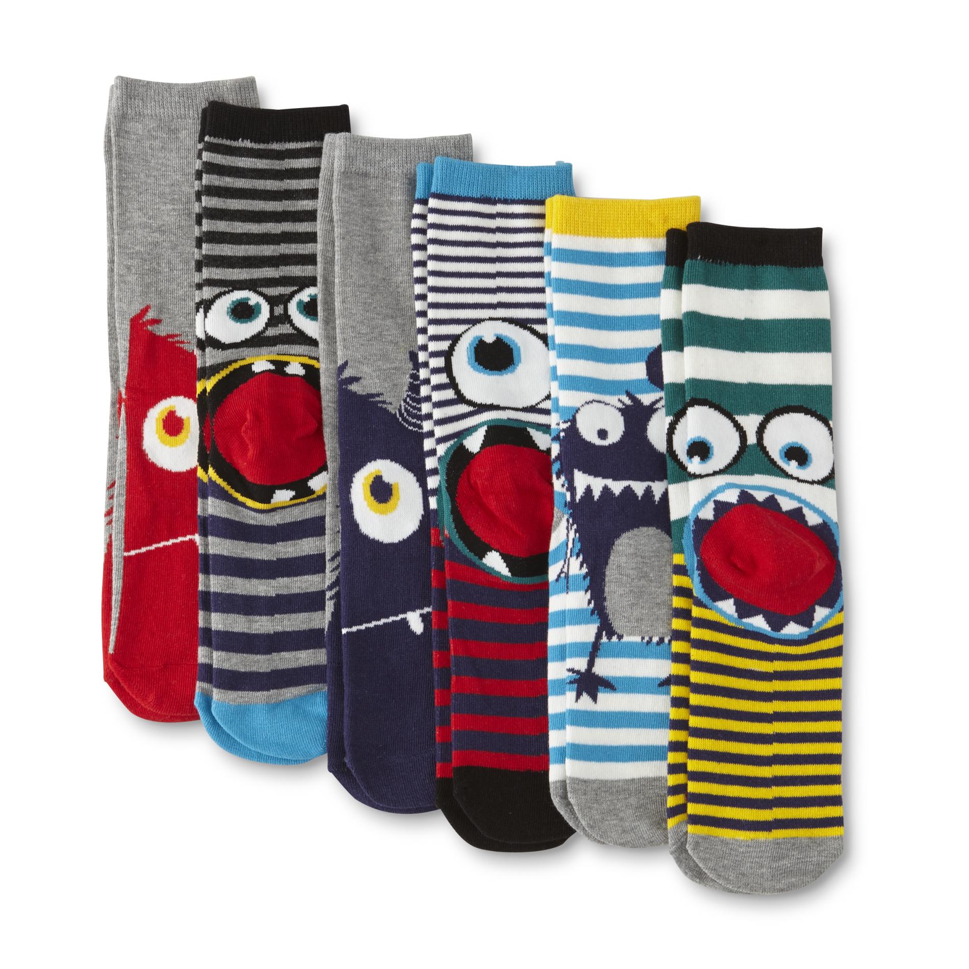 Boys' 6-Pairs Crew Socks - Monster, Size: 9-11, Multi-Color Boys' 6-Pairs Crew Socks - Monster, Size: 9-11, Multi-Color