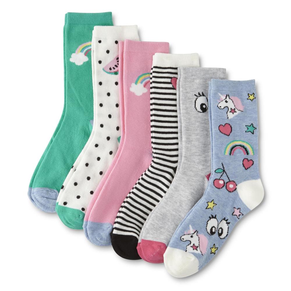 Girls' 6-Pairs Crew Socks - Unicorns