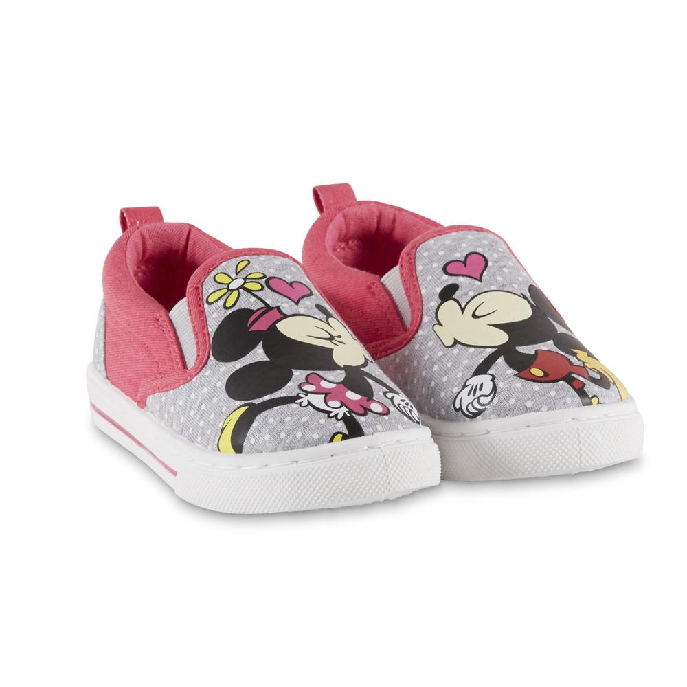 Disney Toddler Girls' Mickey & Minnie Mouse Gray/Pink Canvas Shoe