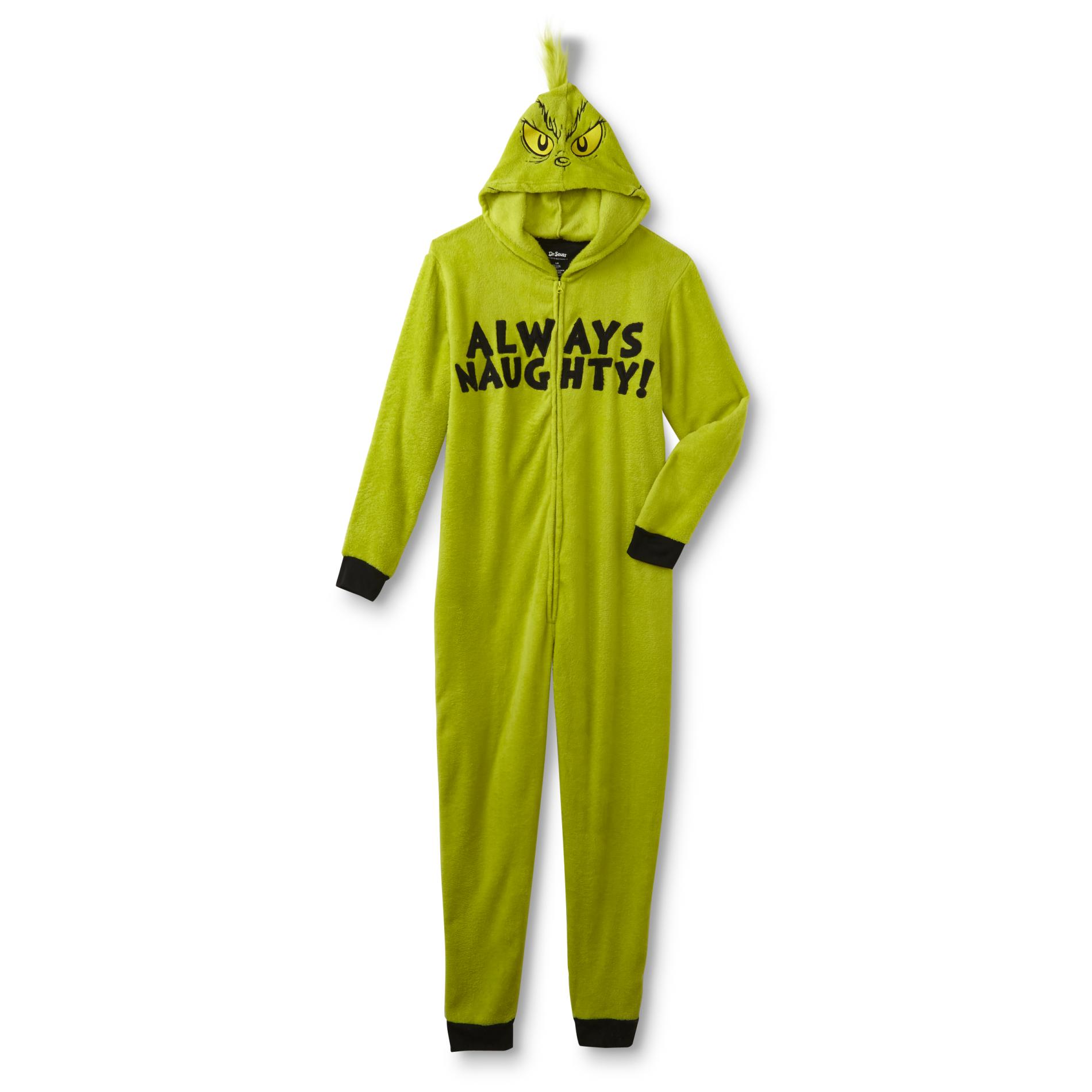 License Character The Grinch Men's Hooded One-Piece Pajamas-Always Naughty