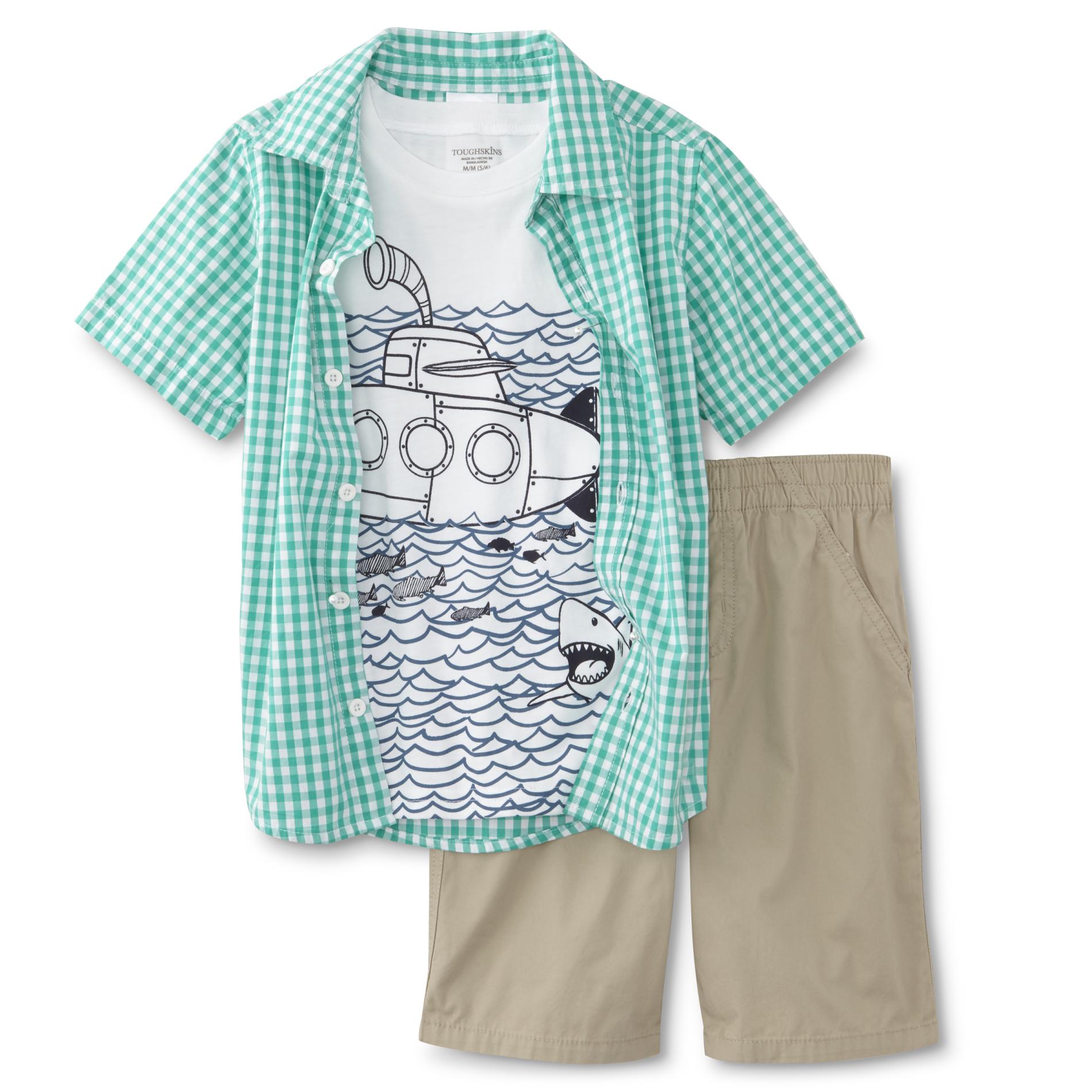 Toughskins Infant & Toddler Boys' Button-Front Shirt, T-Shirt & Shorts - Submarine