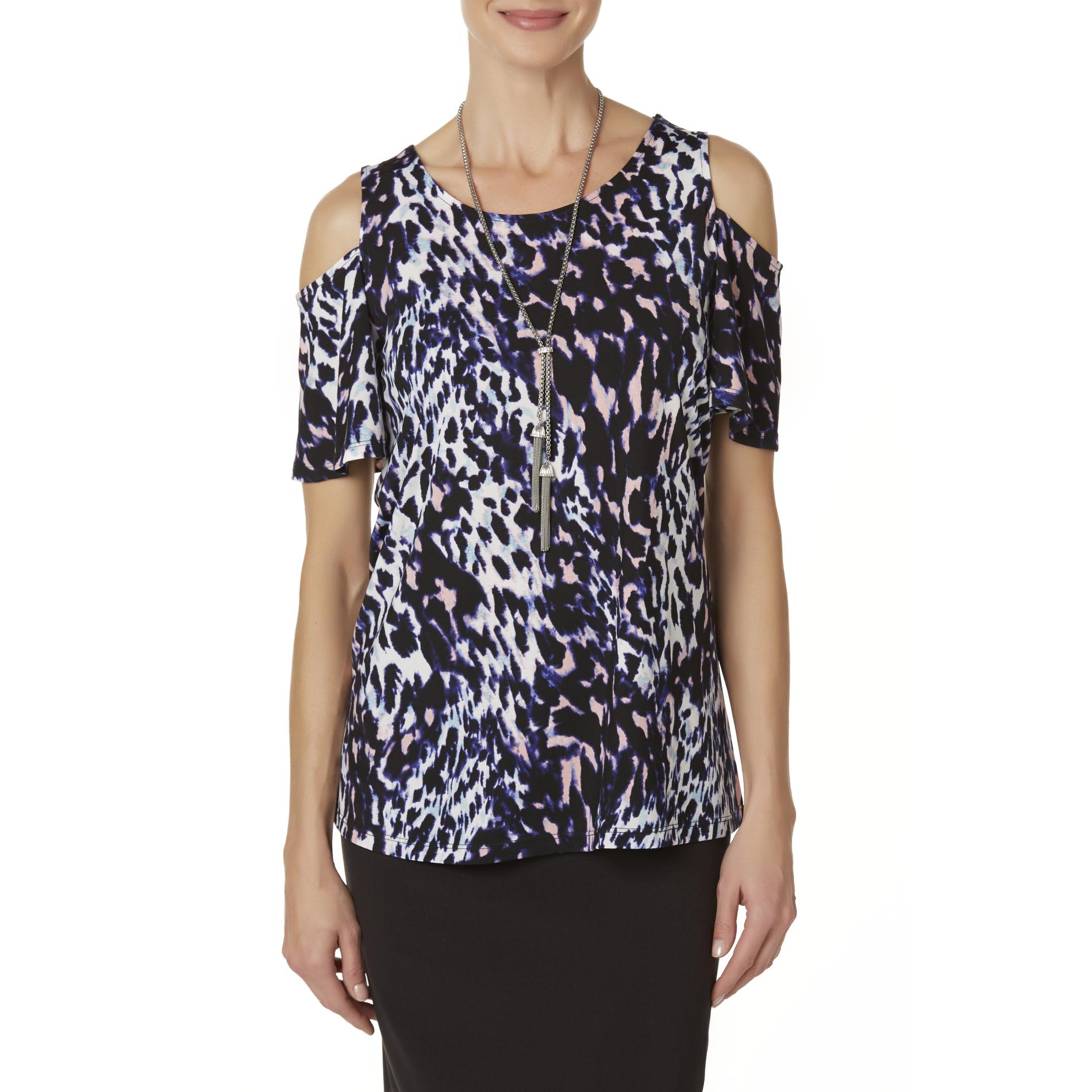 Jaclyn Smith Women's Cold Shoulder Top - Animal Print