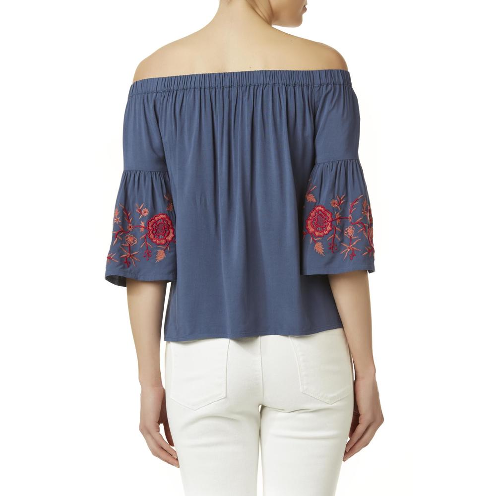 Simply Styled Women's Off-the-Shoulder Embroidered Top - Floral