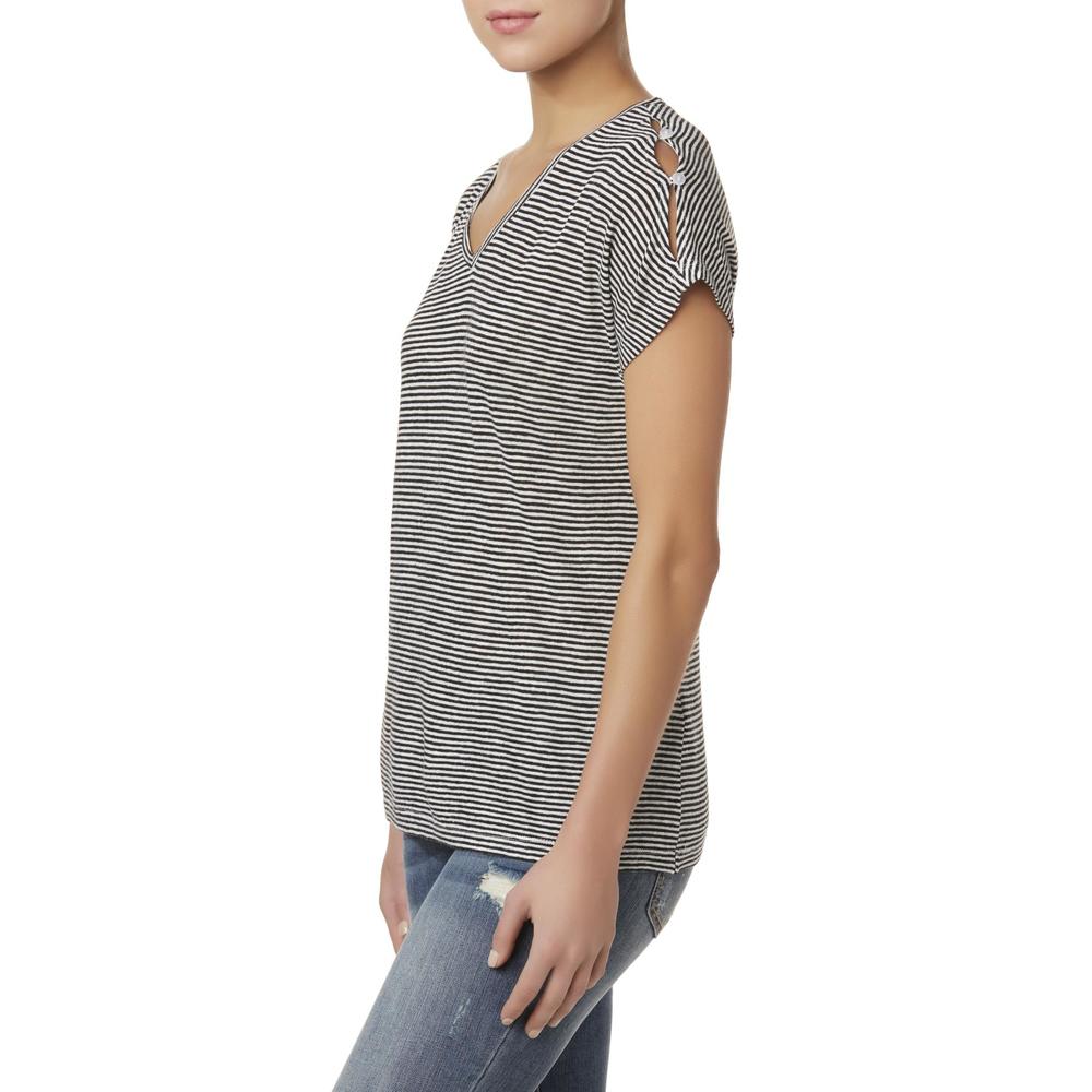 Simply Styled Women's Button Shoulder Top - Striped