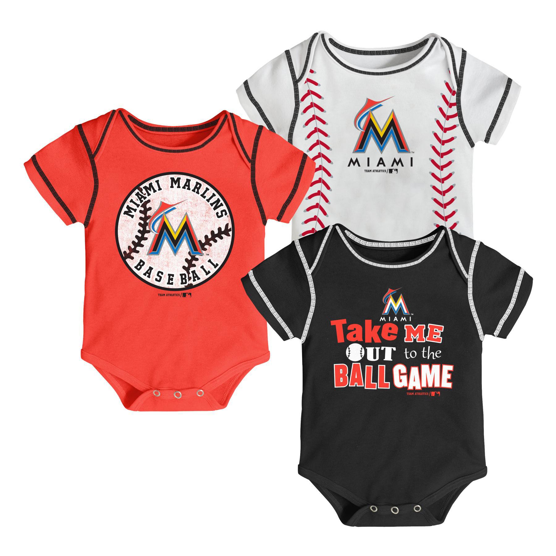 MLB Newborn & Infant Boy's 3-Pack Bodysuits - Miami Marlins