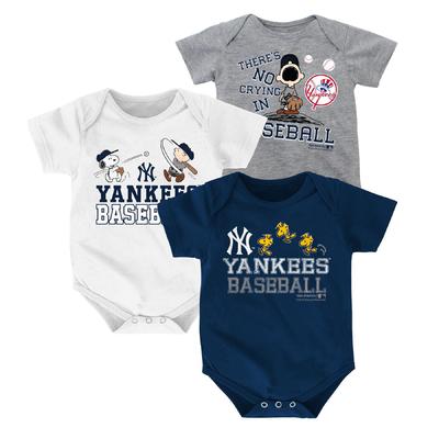 MLB Peanuts Newborn & Infant Boy's 3-Pack Bodysuits - New York Yankees