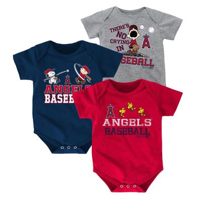 MLB Peanuts Newborn & Infant Boy's 3-Pack Bodysuits - Los Angeles Angels