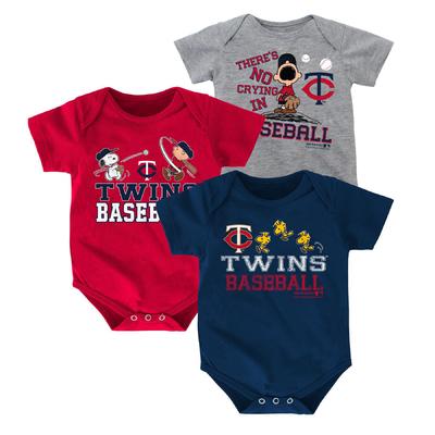 MLB Peanuts Newborn & Infant Boy's 3-Pack Bodysuits - Minnesota Twins