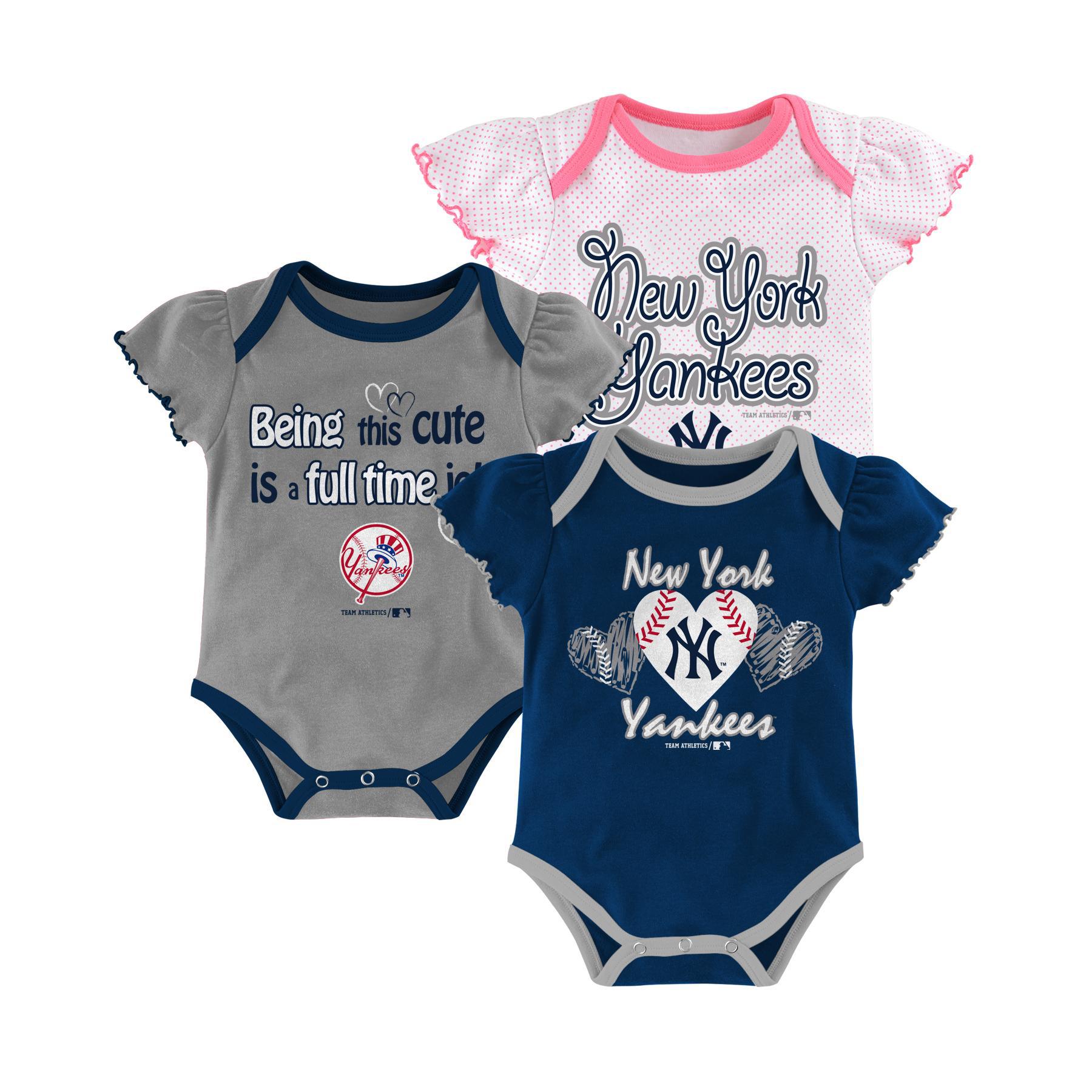 MLB Newborn & Infant Girl's 3-Pack Bodysuits - New York Yankees