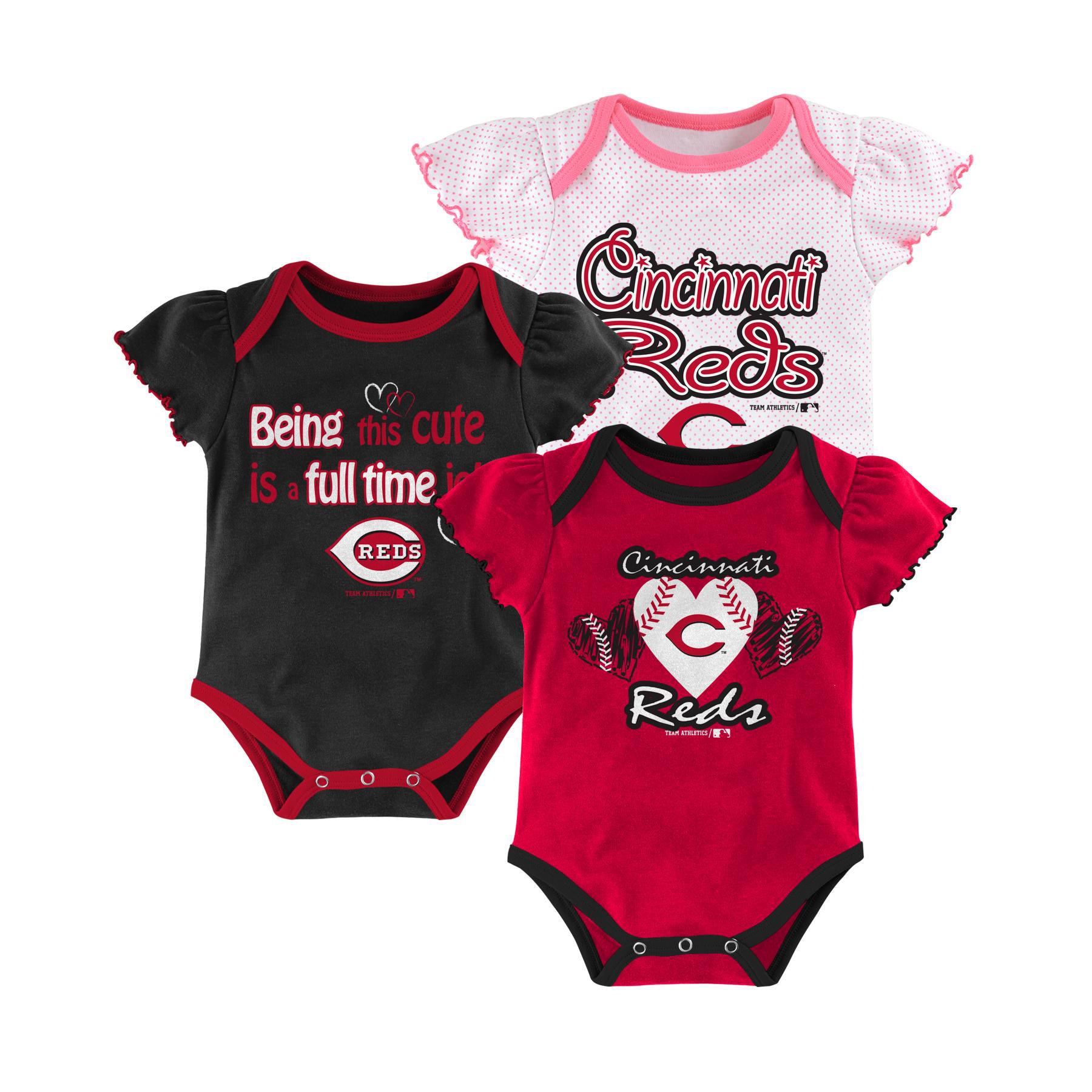 MLB Newborn & Infant Girl's 3-Pack Bodysuits - Cincinnati Reds