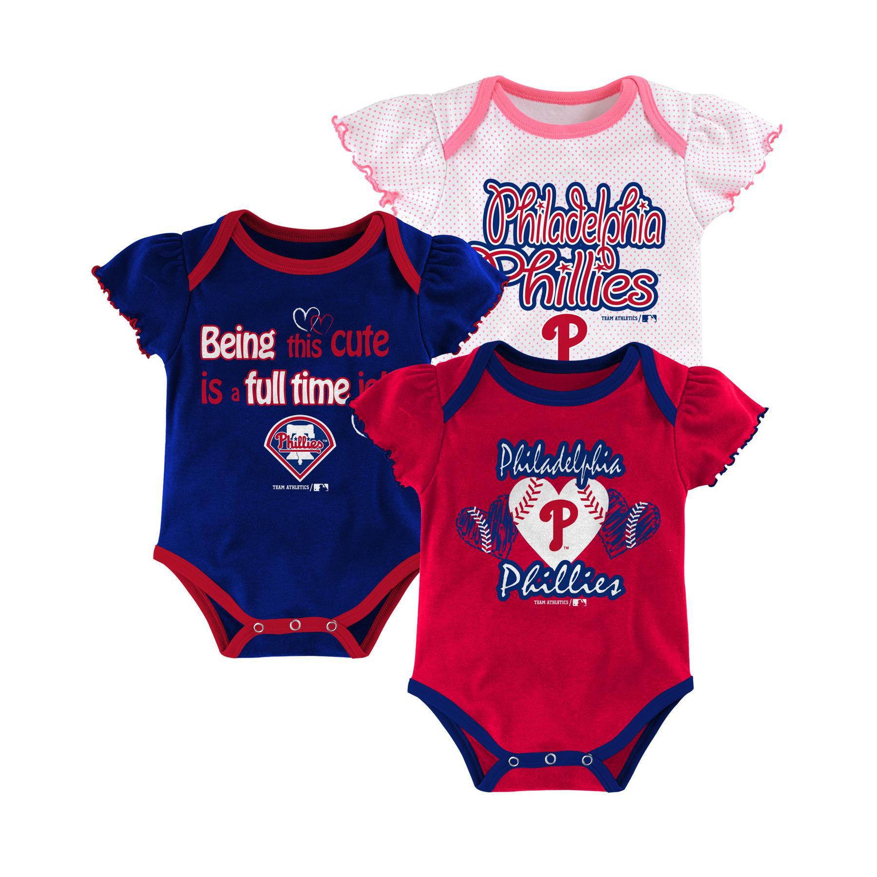 MLB Newborn & Infant Girl's 3-Pack Bodysuits - Philadelphia Phillies