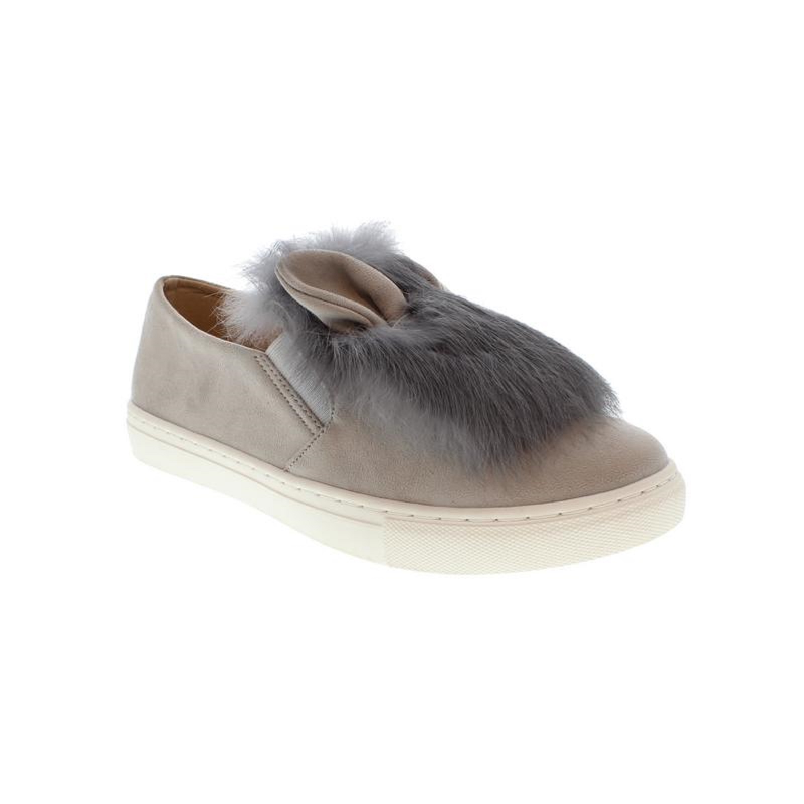 MOCA Women's Furry-24 Gray Bunny Slip-On Sneaker