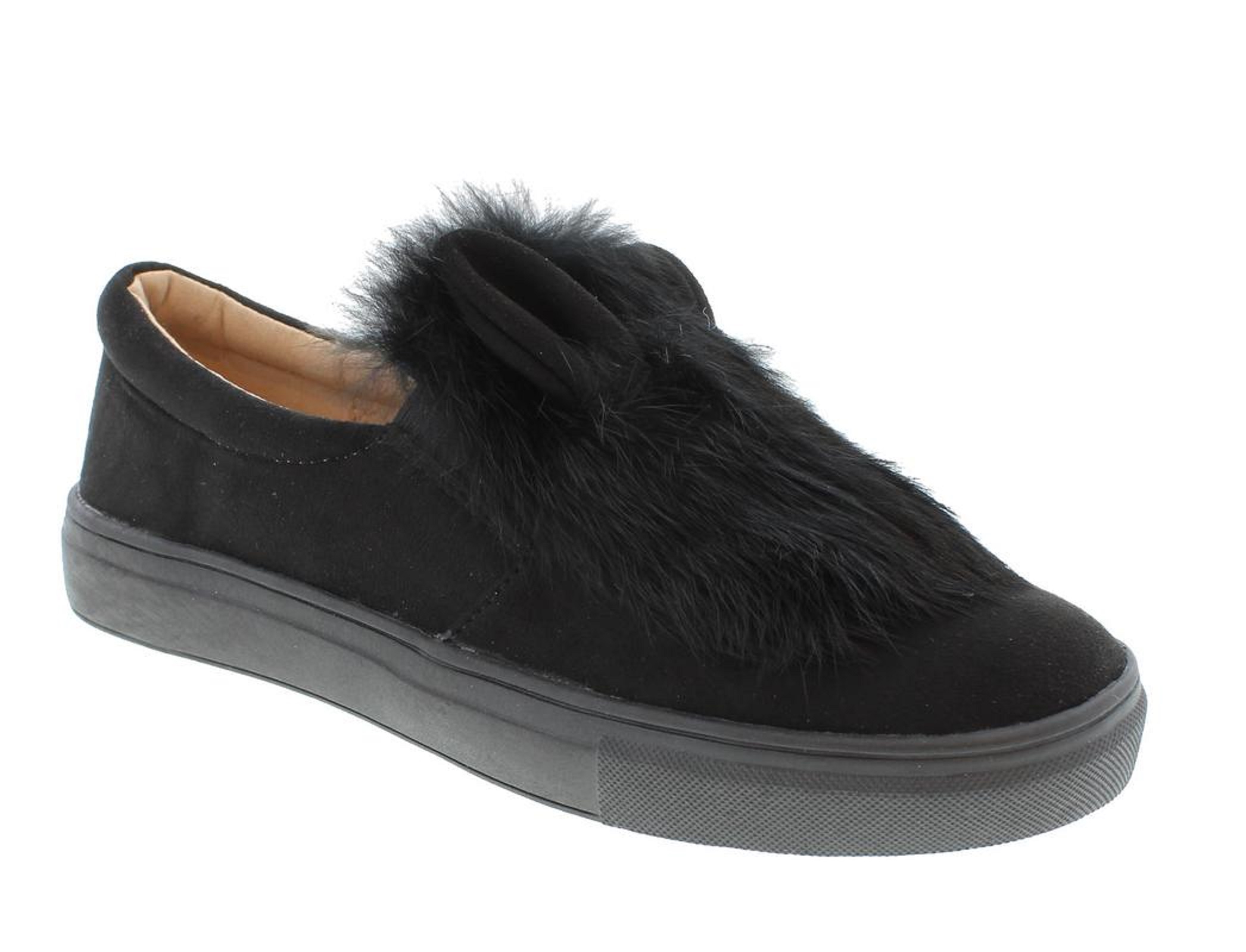 MOCA Women's Furry-24 Black Bunny Slip-On Sneaker