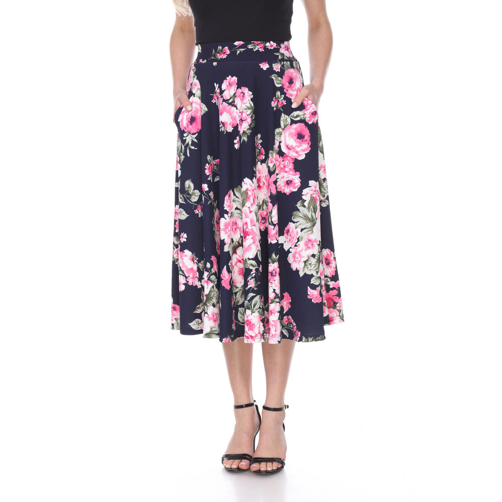 White Mark Floral Flared Midi Skirt with pockets