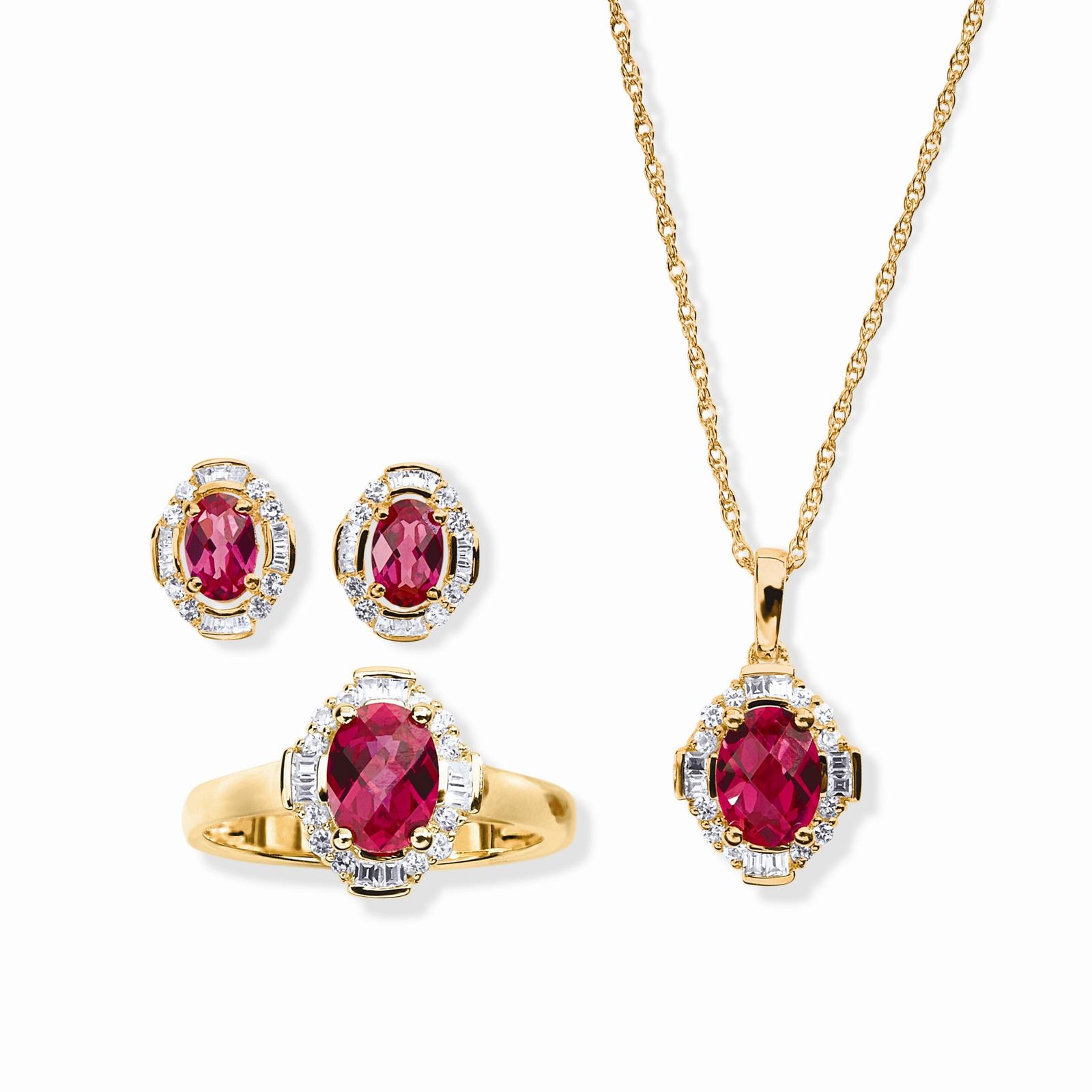 Gold over Silver Lab Created Ruby & Lab Created White Sapphire 3 pc Set - Size 7 Only