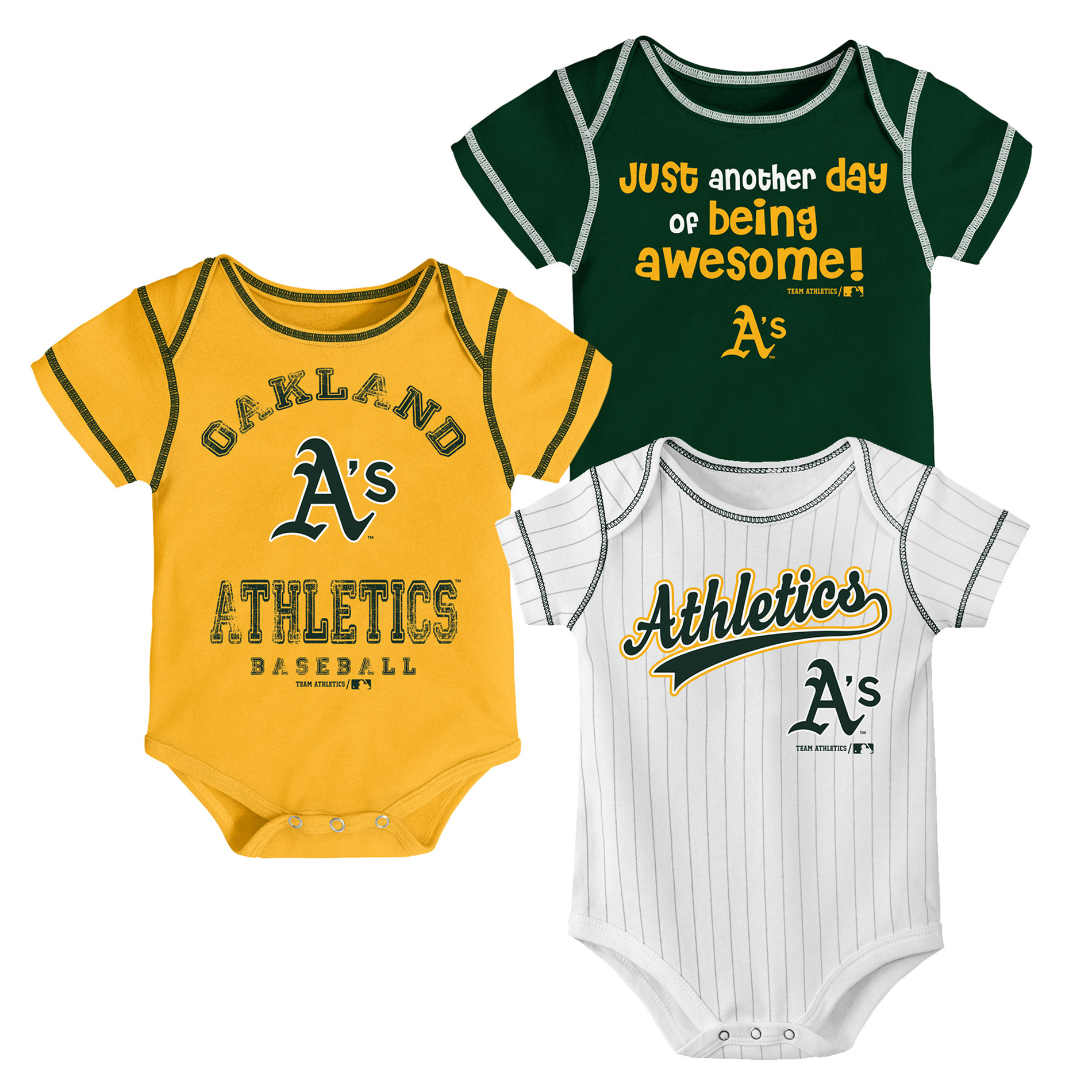 MLB Infant Boys’ 3-Pack Bodysuits - Oakland Athletics, Size: 0-3 Months MLB Infant Boys’ 3-Pack Bodysuits - Oakland Athletics, Size: 0-3 Months