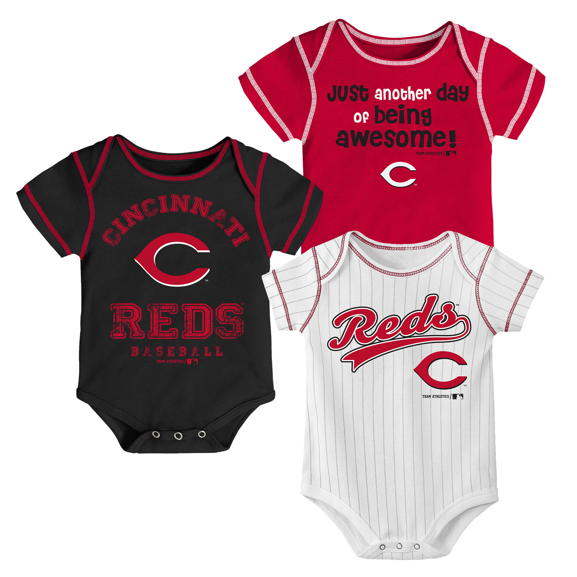 MLB Infant Boys’ 3-Pack Bodysuits - Cincinnati Reds, Size: 0-3 Months MLB Infant Boys’ 3-Pack Bodysuits - Cincinnati Reds, Size: 0-3 Months